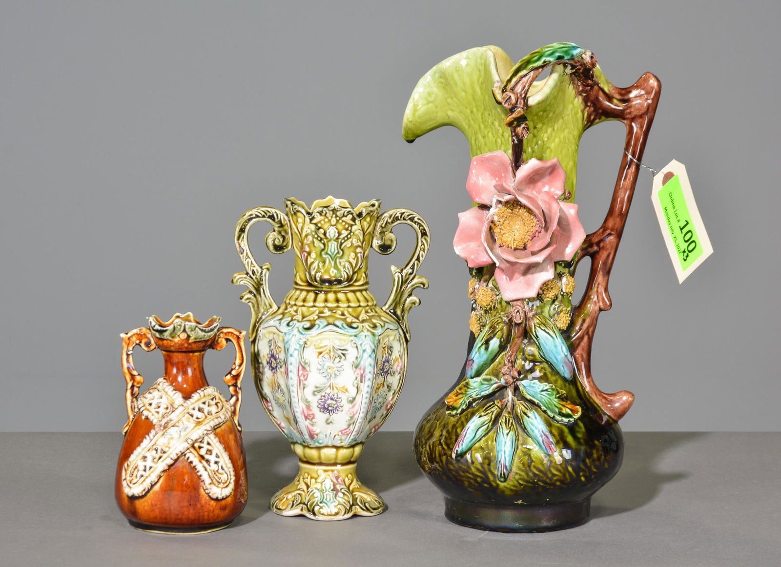 3 French Barbotine Majolica Vases (1 of 3)