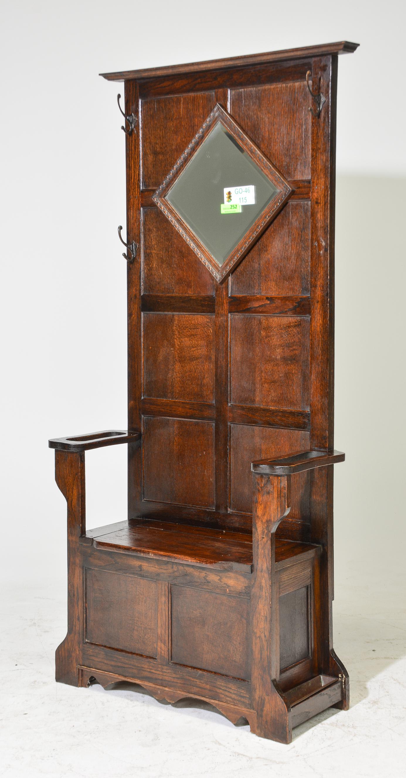 British Oak Mirror Back Hall Stand (1 of 3)