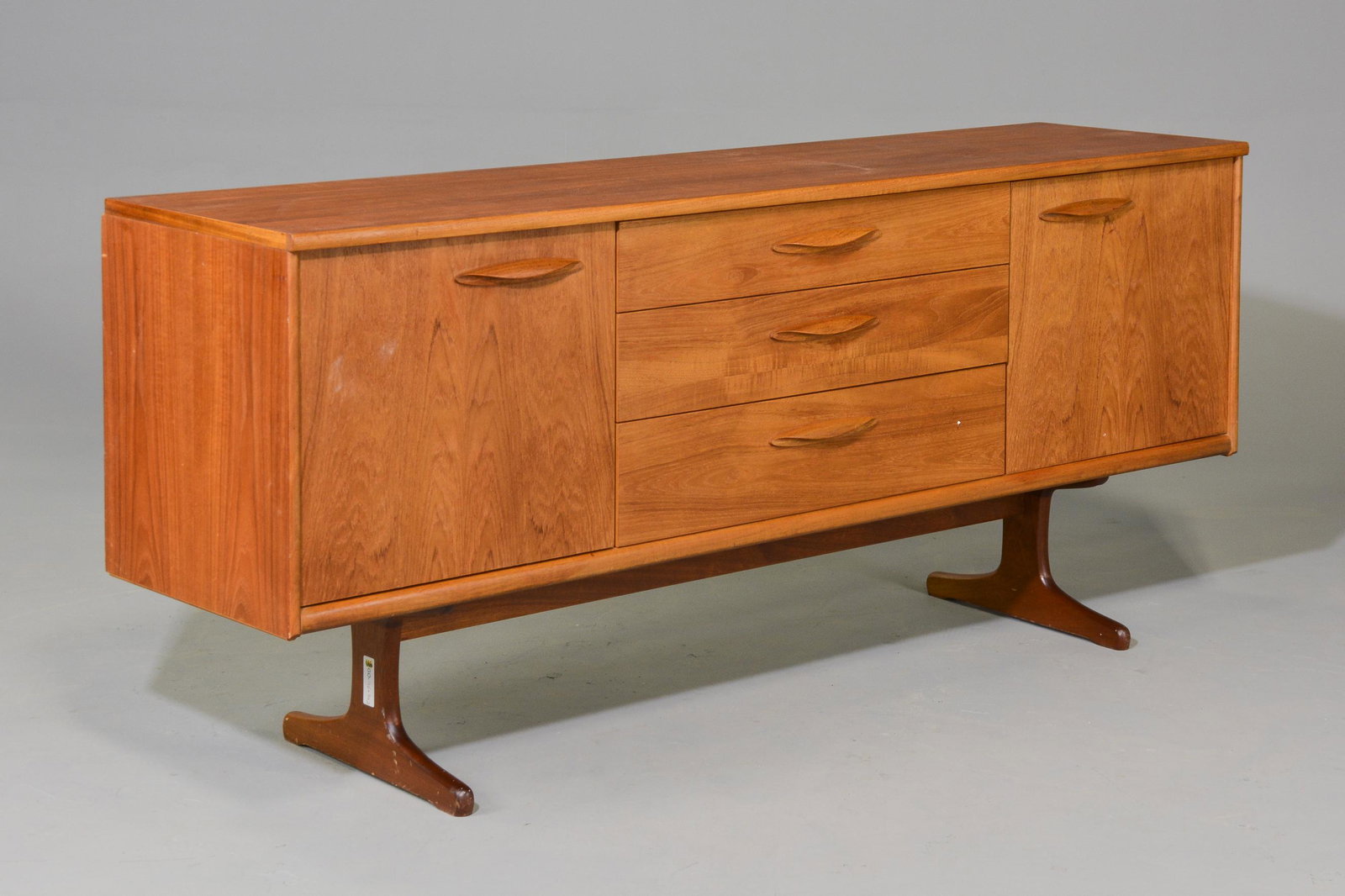 Mid Century Modern Teak Sideboard with Folded Handles: Danish Modern Style Teak Sideboard with Folded Handles - 32 in tall x 72 x 19
