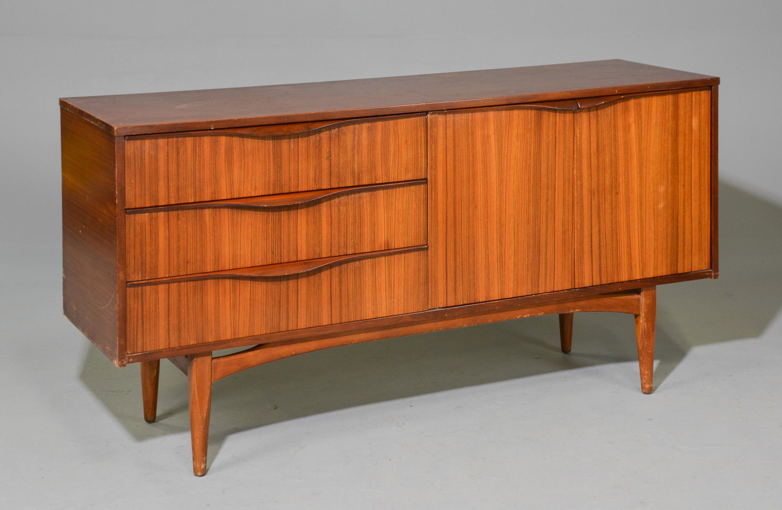 Mid Century Modern Sideboard with Folded Handles: Danish Modern Style Sideboard with Folded Handles - 30 in tall x 60 x 18