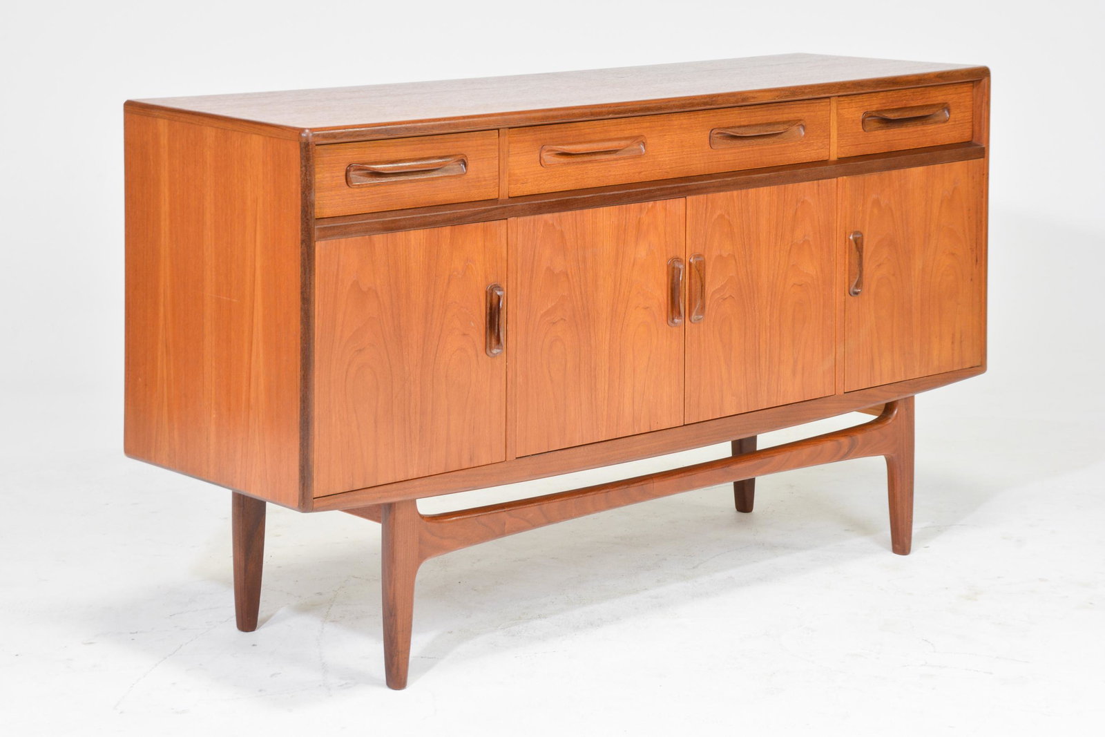 Mid Century Small "Fresco" Sideboard - G-Plan: This Danish Modern Style Teak Credenza is made by Mid Century Modern Furniture Maker G Plan ( Gplan ) & is part of their "Fresco" Range. 34 in tall x 61 x 19