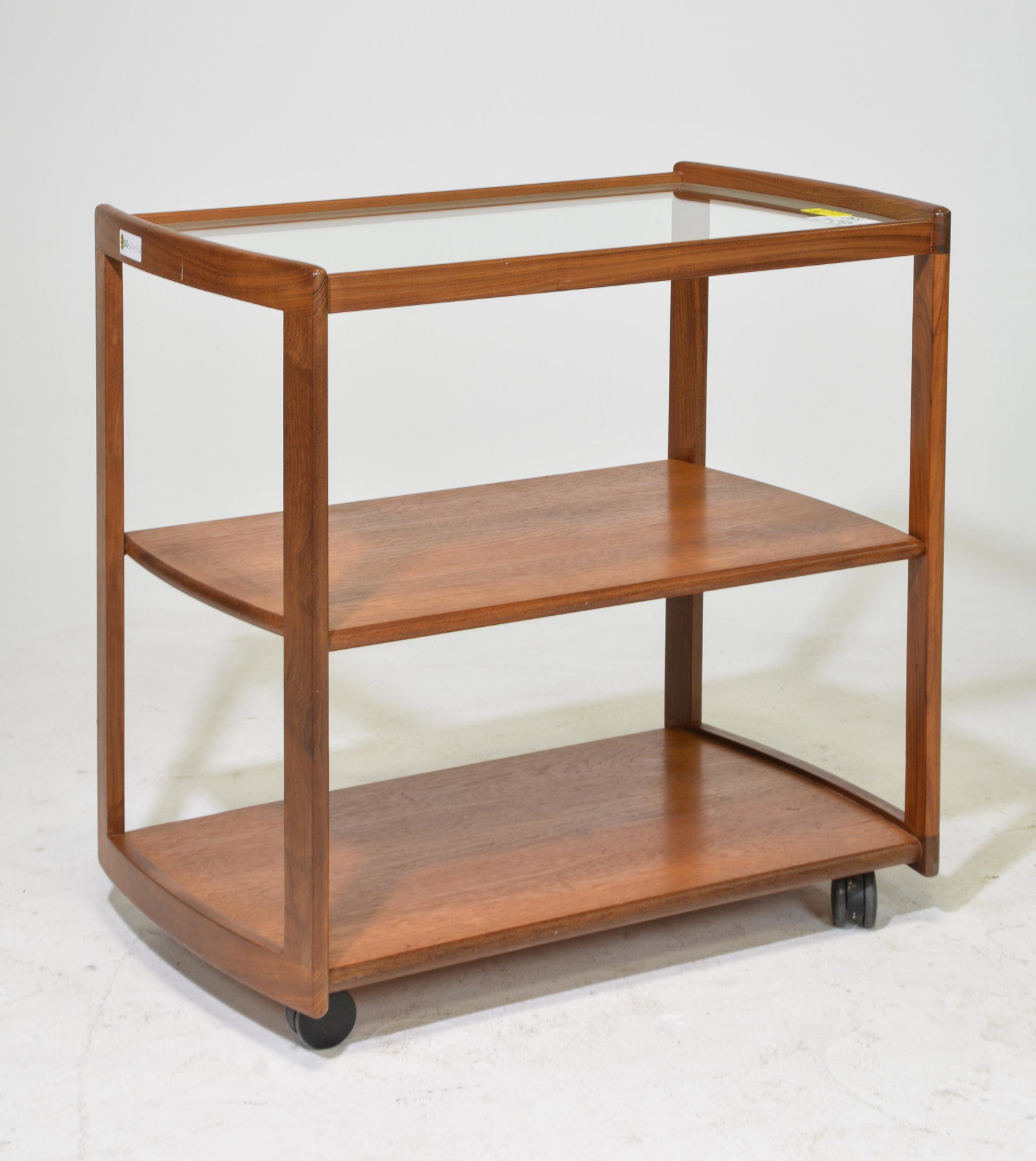 Mid Century Modern 3 Tier Trolley / Bar Cart - Gplan: Danish Modern Style Glass Top 3 Tier Trolley / Bar Cart by Gplan - 31 in tall x 31 x 20