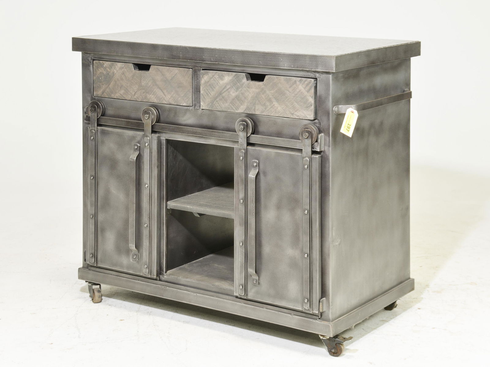 Industrial Island with Inset Marble / Granite: Industrial Island with Inset Marble / Granite - 37 in tall x 43 x 24