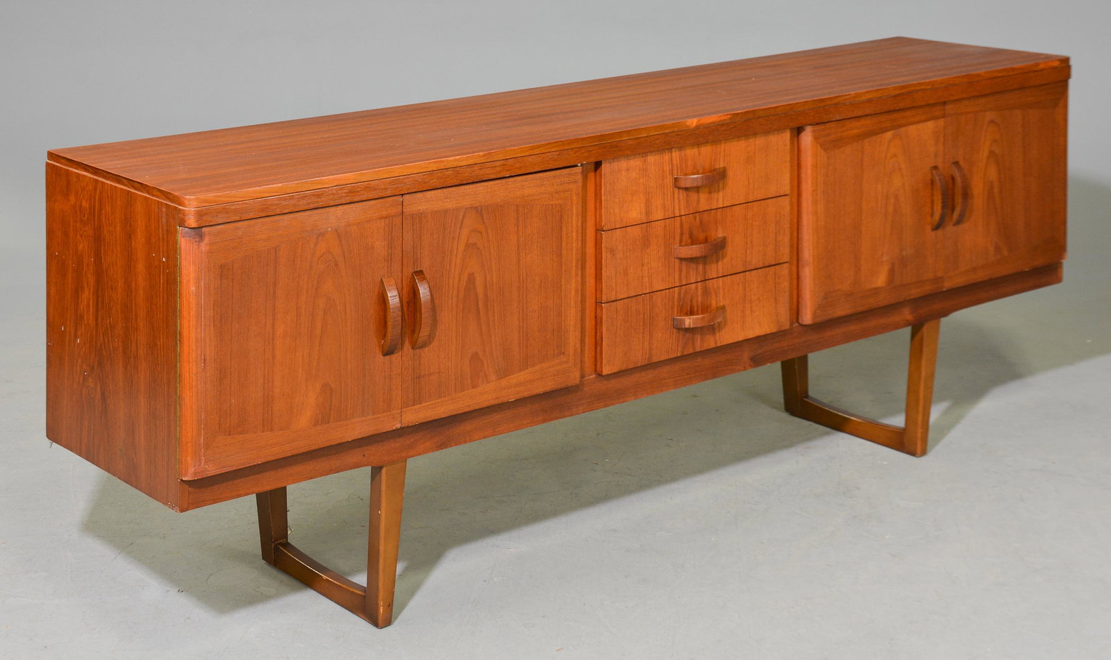 Mid Century Modern Sideboard - Stonehill: Danish Modern Style Teak Sideboard with Bifold Doors by Stonehill - 29 in tall x 78 x 18