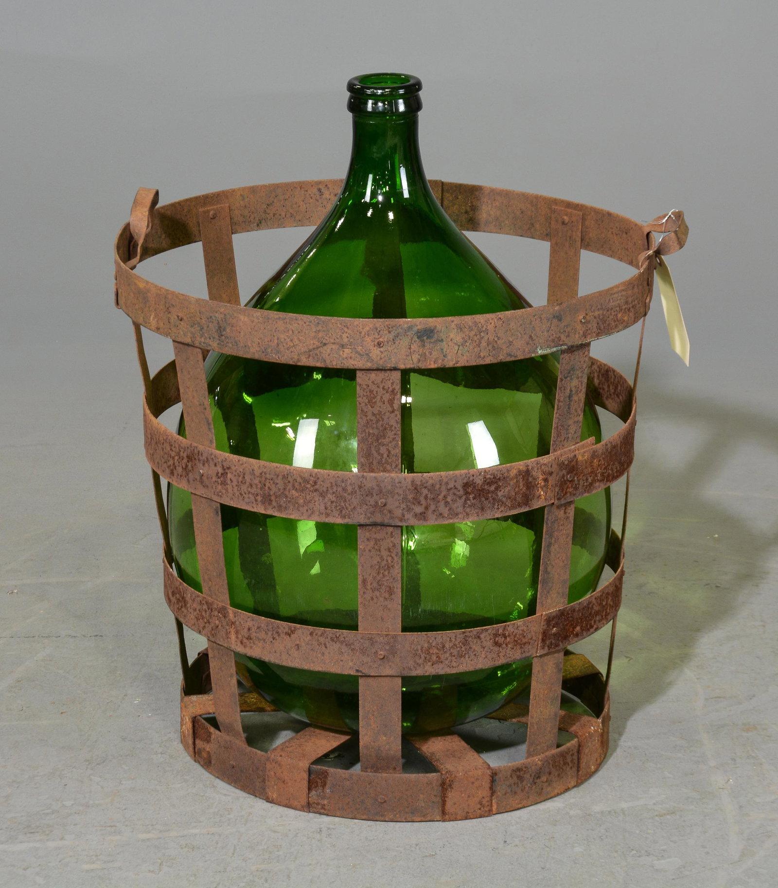 Green Demijohn / Glass Bottle in Metal Basket #3 (1 of 2)