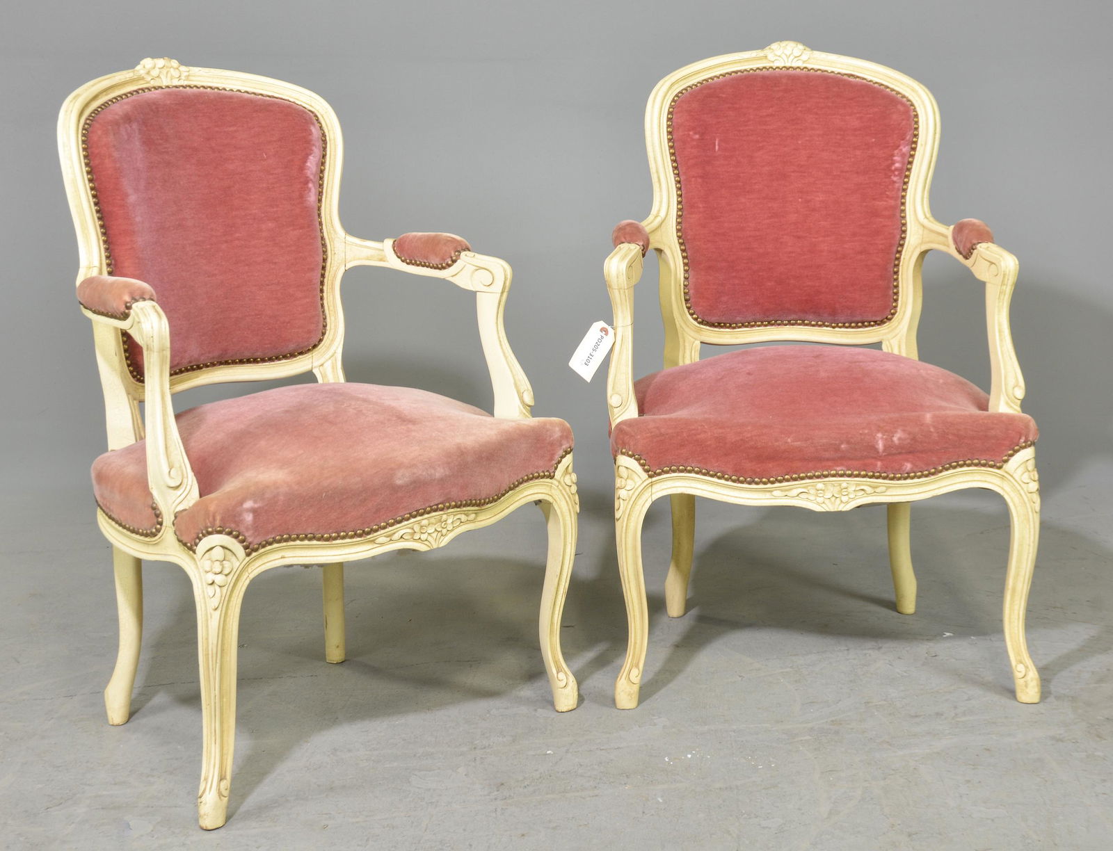 2 Louis XV Style Painted Upholstered Arm Chairs (1 of 3)