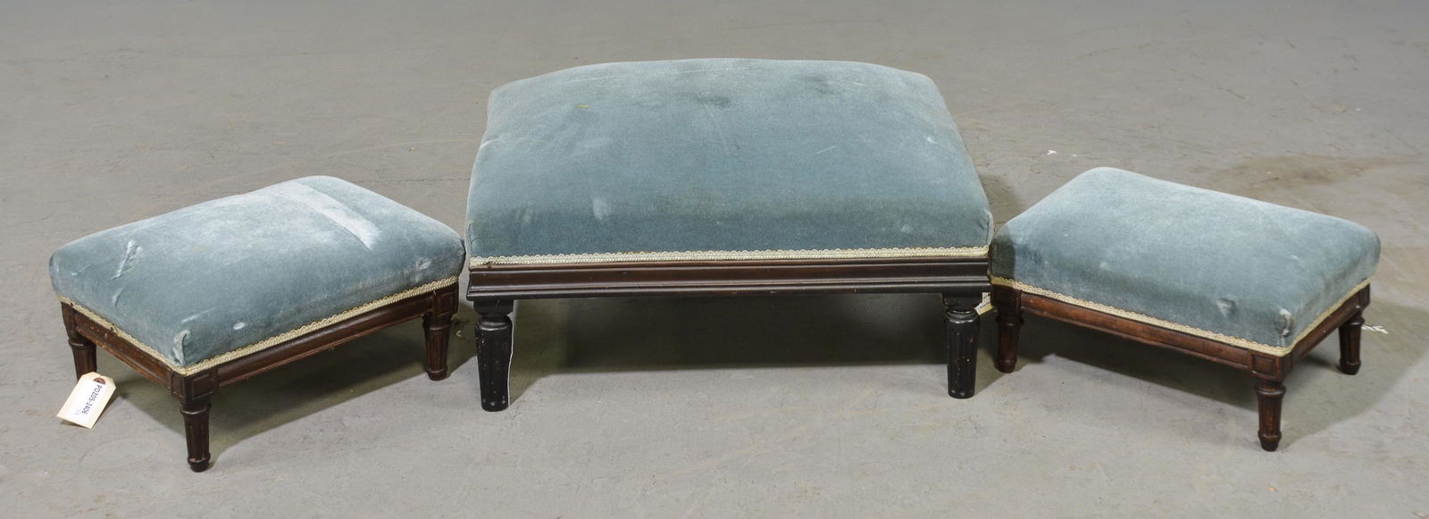 3 French Blue Upholstered Stools (1 of 4)