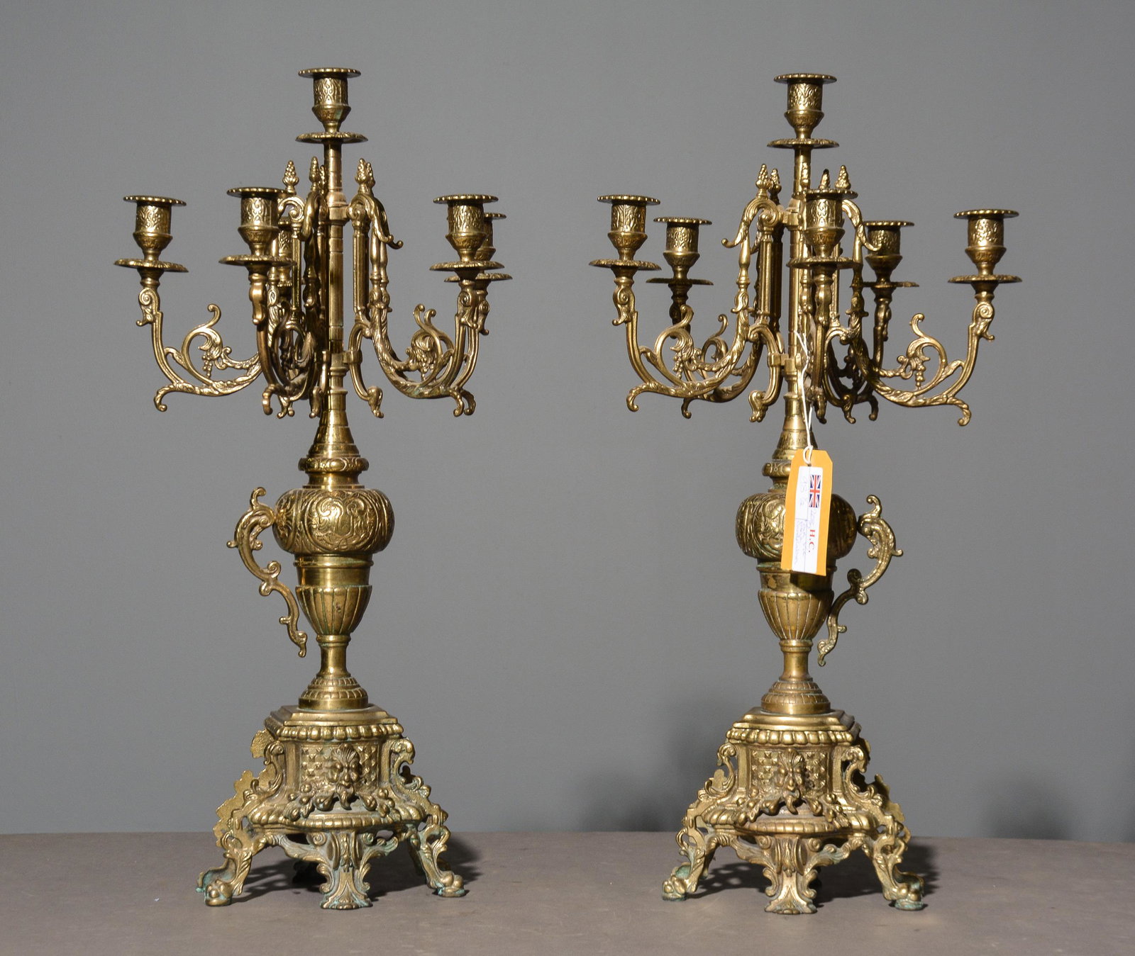 Pair of Louis XV Style Heavy Brass Candelabras (1 of 3)