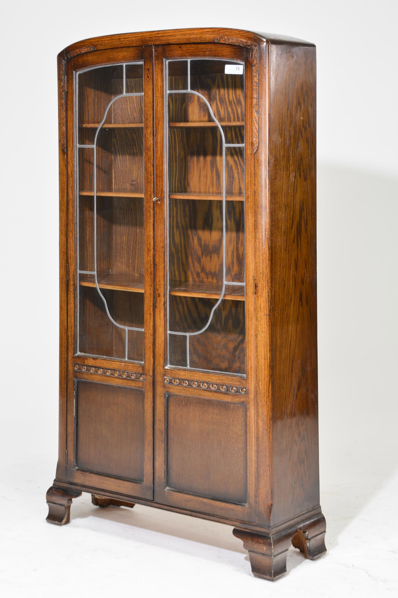 British Oak Dome Top Bookcase with Leaded Glass (1 of 3)
