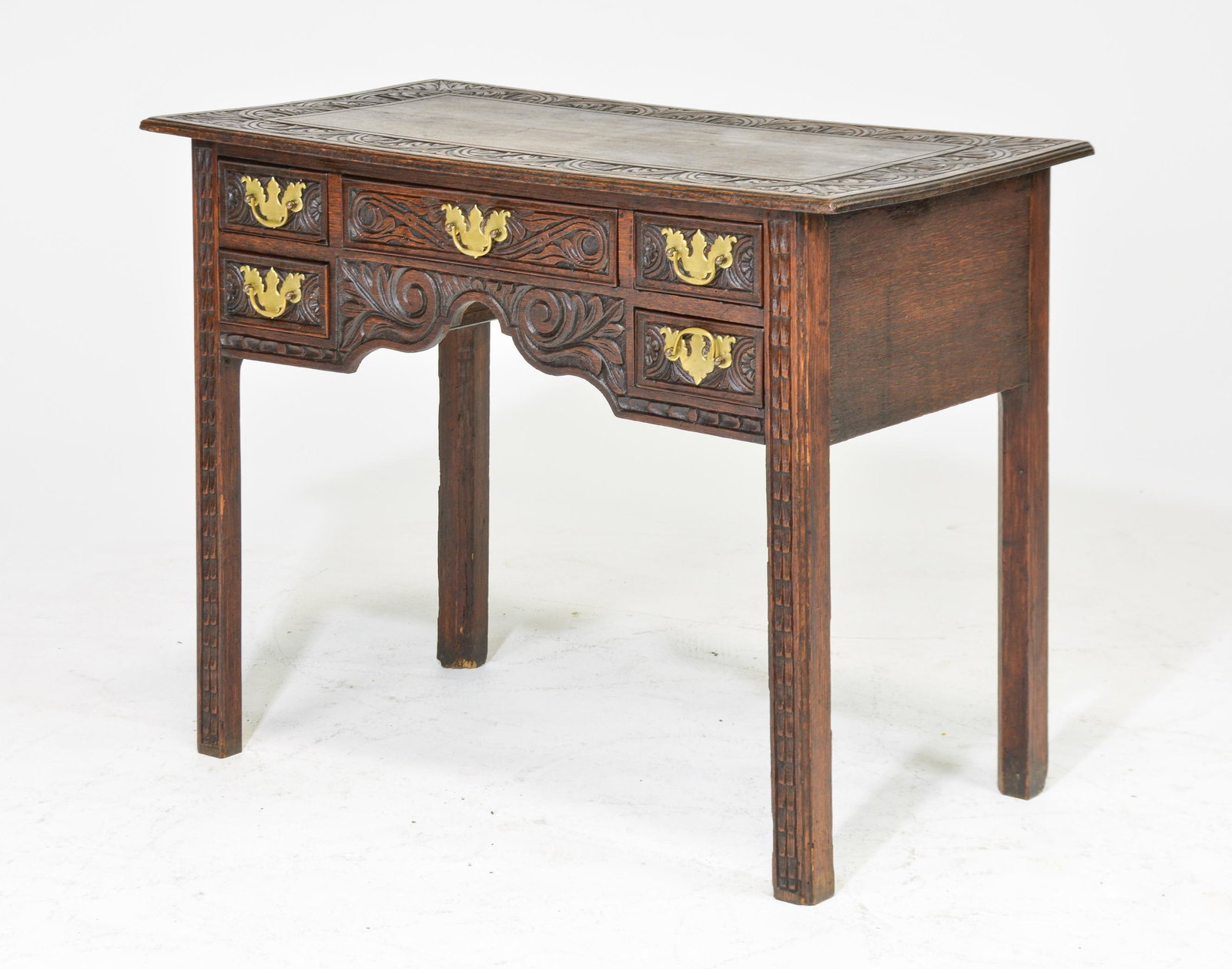 British Carved Oak Writing Table (1 of 5)