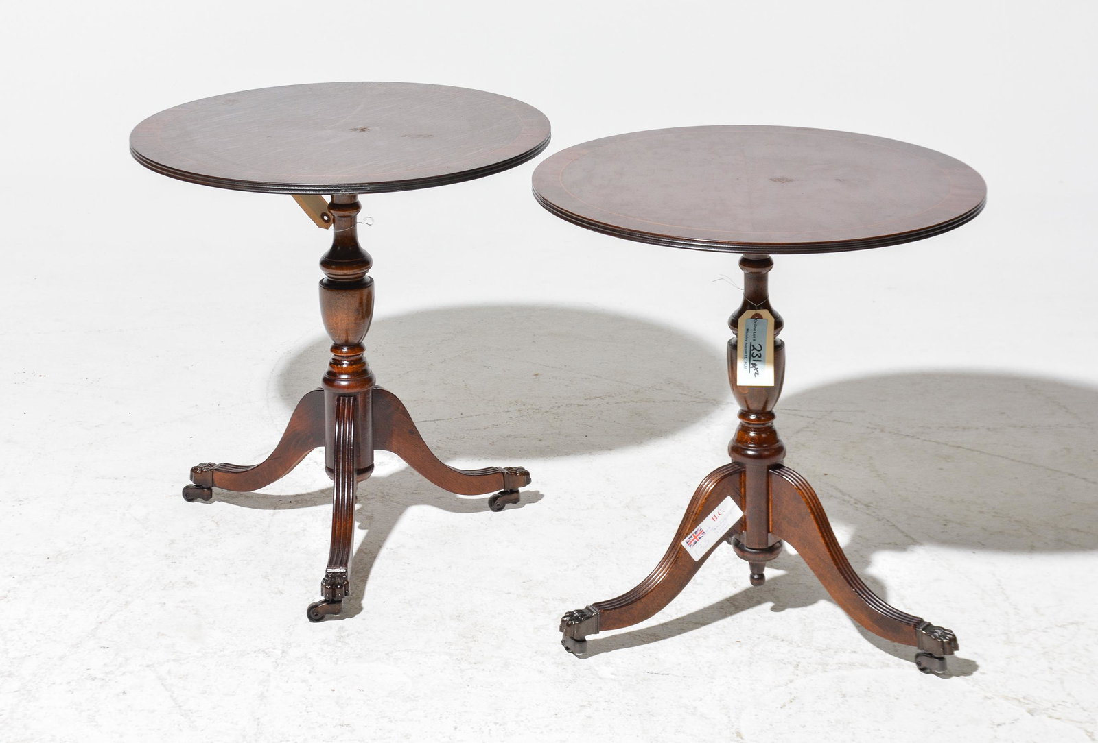 2 English Mahogany Occasional Tables: 2 English Mahogany Occasional Tables - 21 in tall x 19 inch diameter