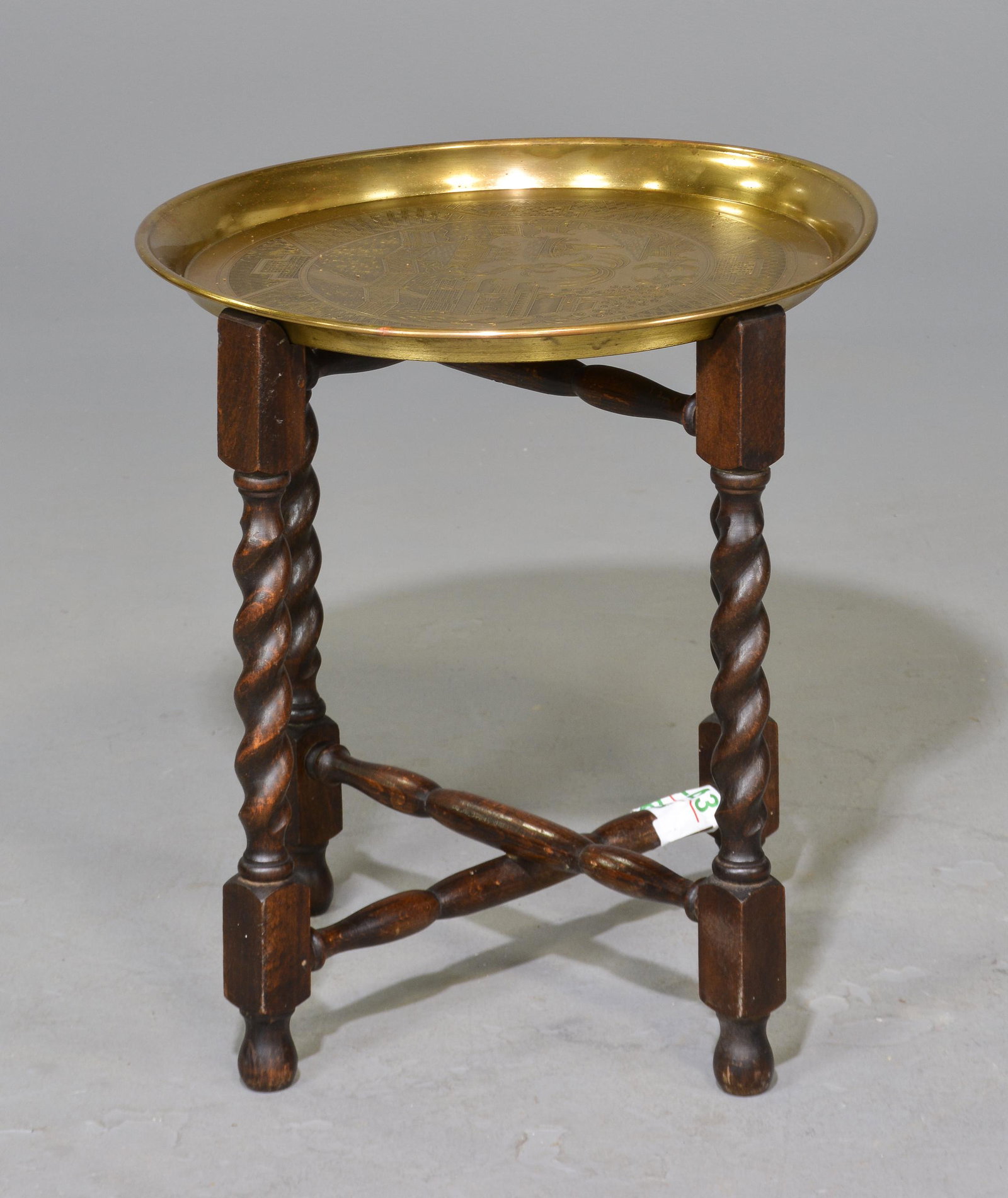 British Oak Barley Twist Brass Tray Top Table (1 of 2)