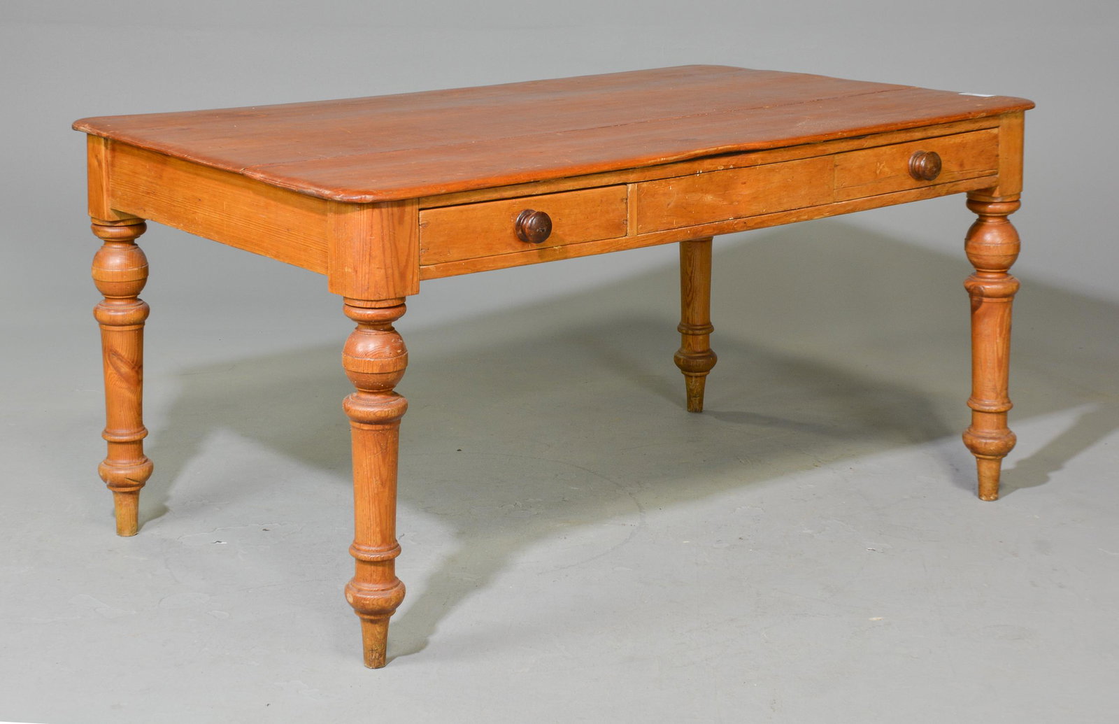 British Pine Turned Leg Table with Drawers (1 of 6)