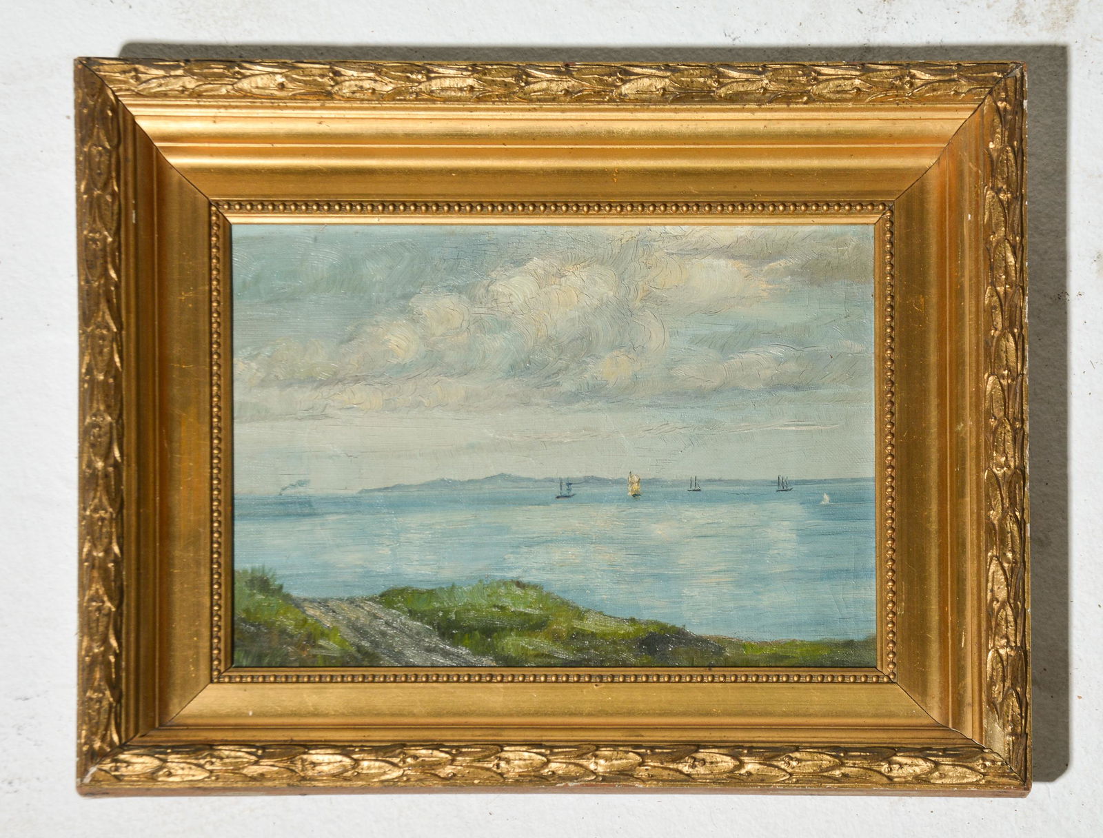 Small Gold Gilt Framed Oil on Canvas - Ships (1 of 3)
