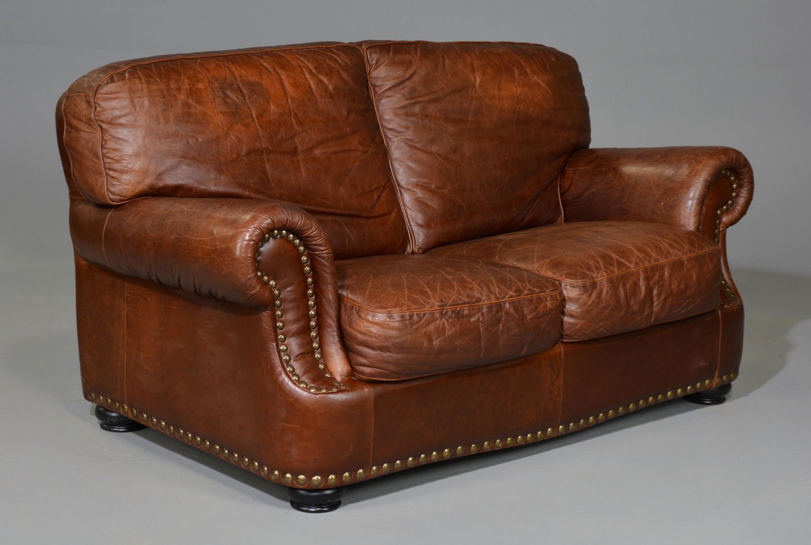 Brown Leather 2 Seater Sofa / Loveseat (1 of 6)