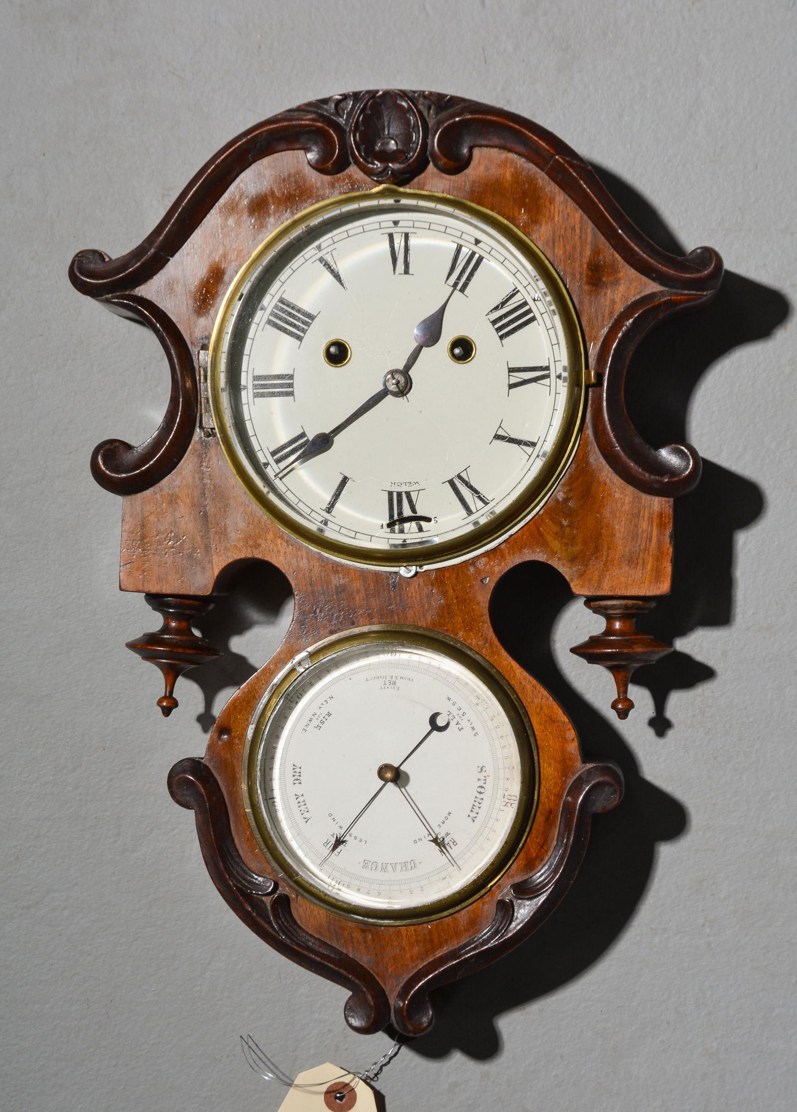 Welch Mahogany Wall Clock with Barometer (1 of 4)