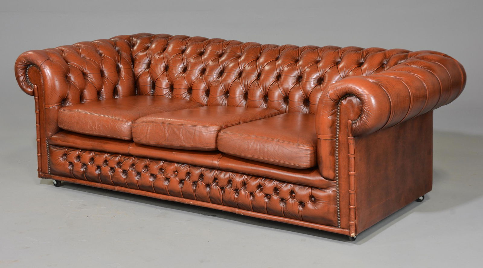 British Leather Chesterfield Sofa with Faux Bamboo (1 of 8)