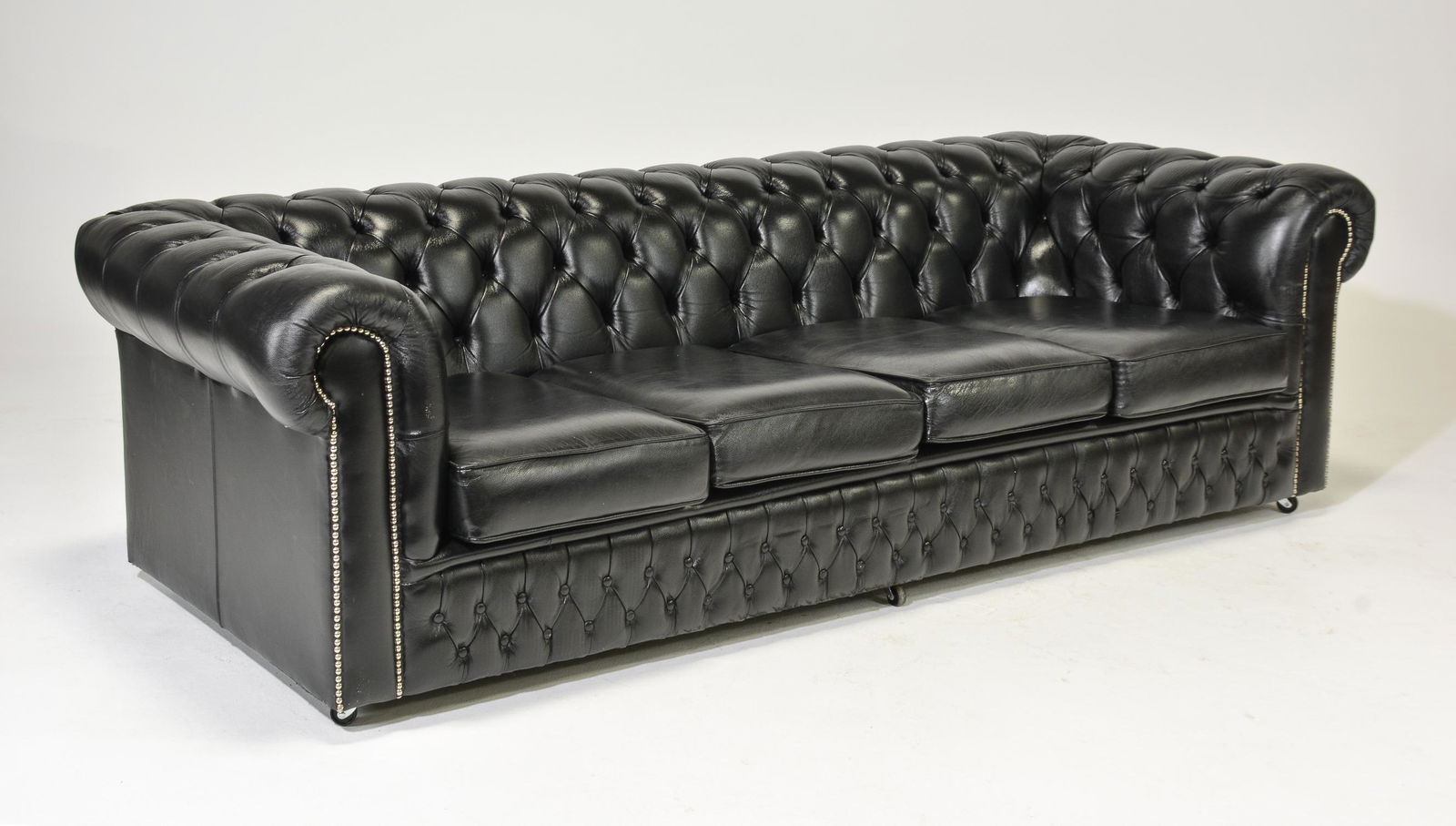 British Black Leather 4 Seater Chesterfield Sofa (1 of 5)