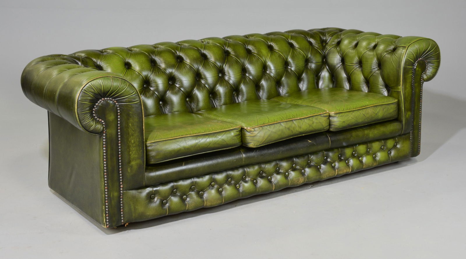 British Green Leather Chesterfield 3 Seater Sofa (1 of 5)