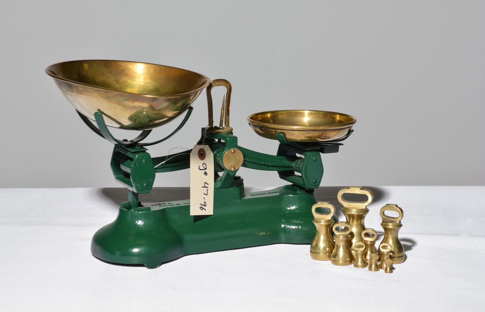 British Green Painted Balance Scale with Bell Weights (1 of 2)