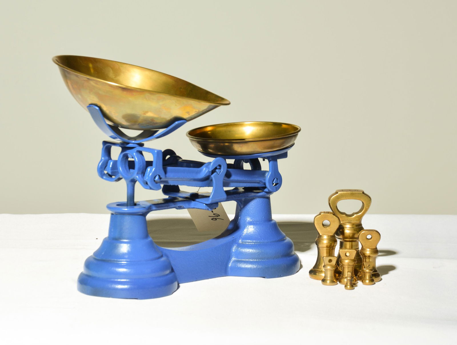 British Blue Painted Balance Scale with Bell Weights (1 of 2)