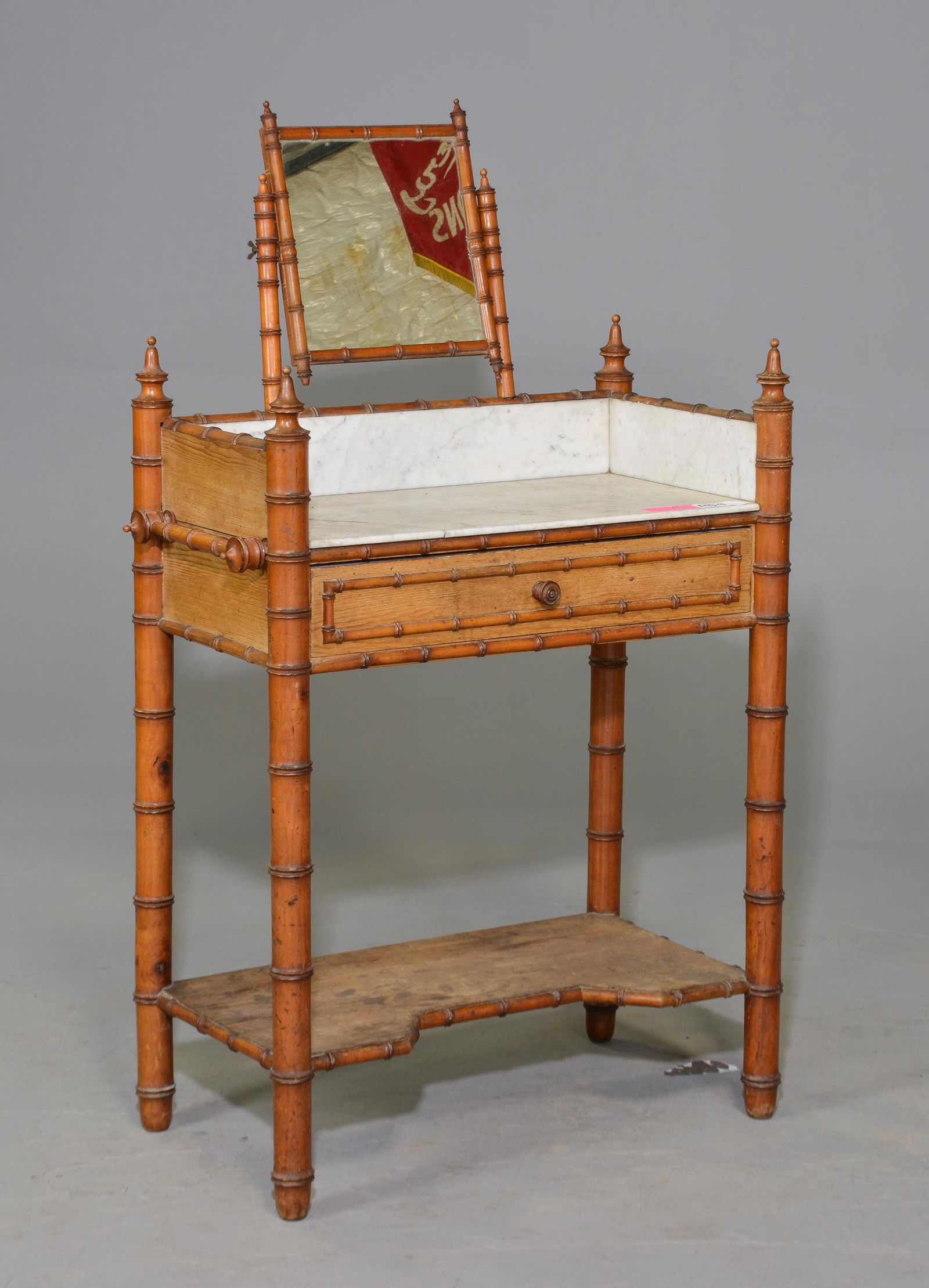 Faux Bamboo White Marble Mirrored Washstand (1 of 2)