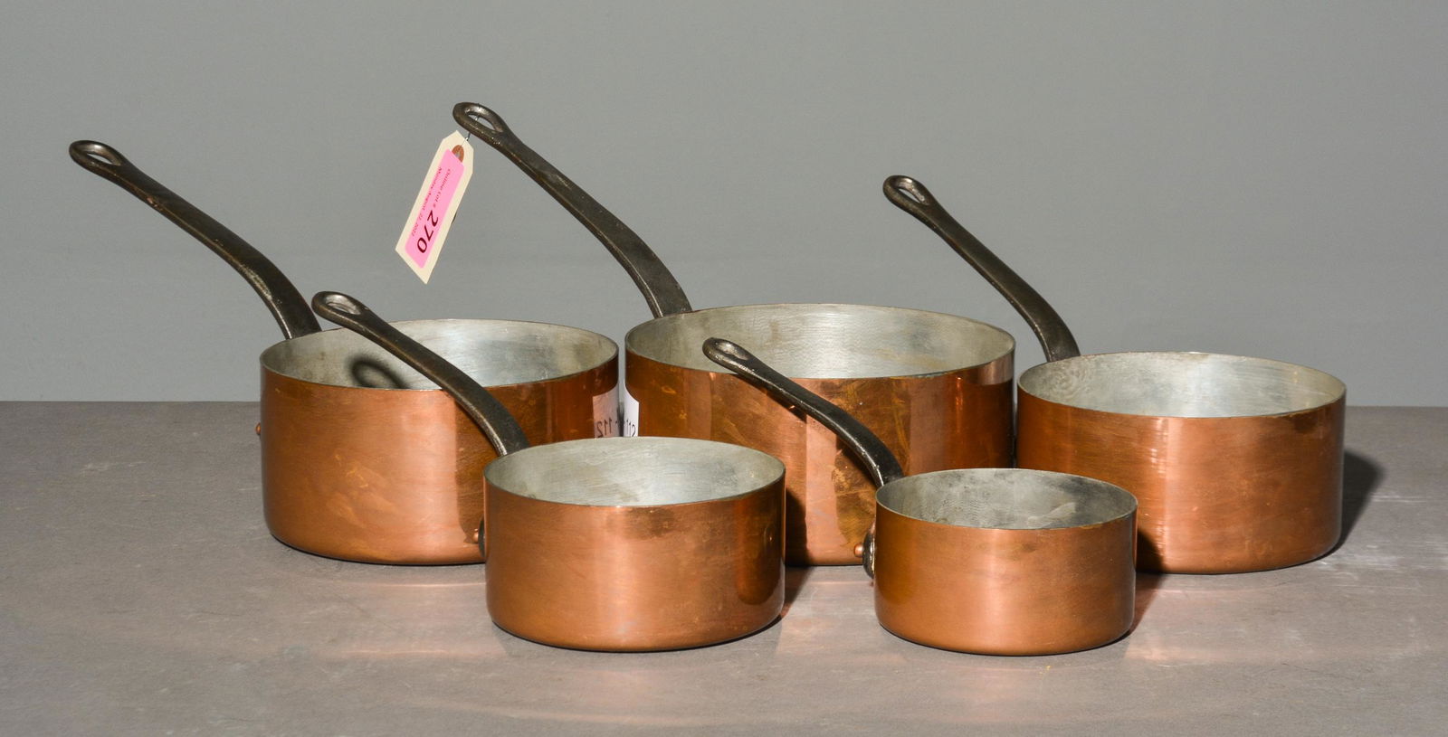 Set of 5 Copper Sauce Pans (1 of 3)