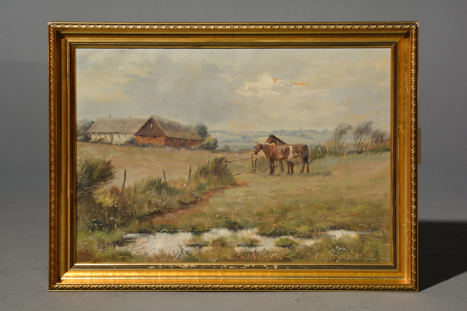Gold Gilt Framed Oil on Canvas - Horses (1 of 3)
