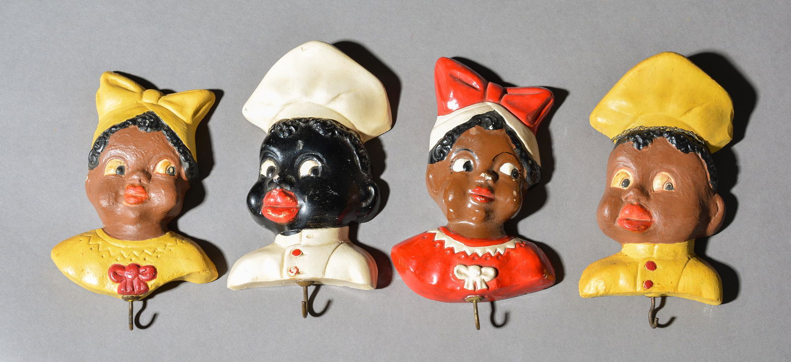 4pcs - Chalkware Face Wall Plaques with Hooks (1 of 5)