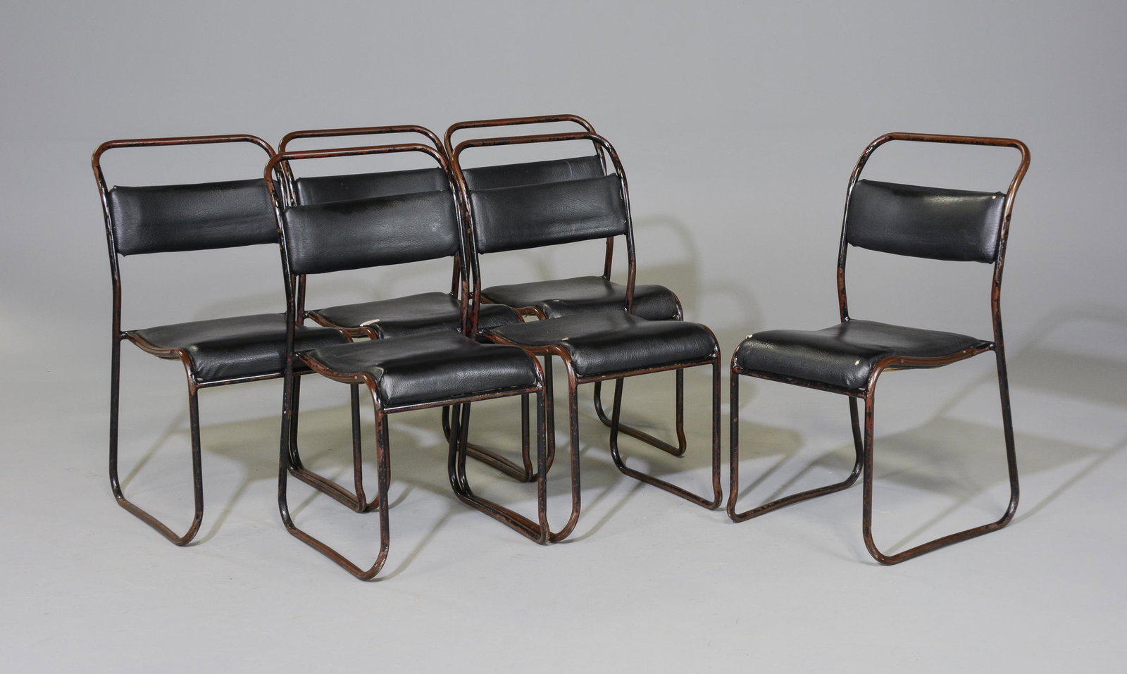 Set of 6 Metal Chairs with Leather Upholstery (1 of 6)