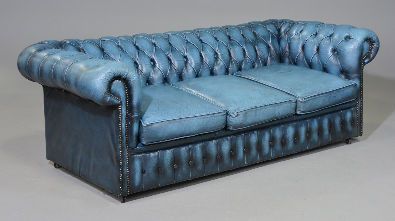 British Blue Leather Chesterfield Sofa (1 of 6)