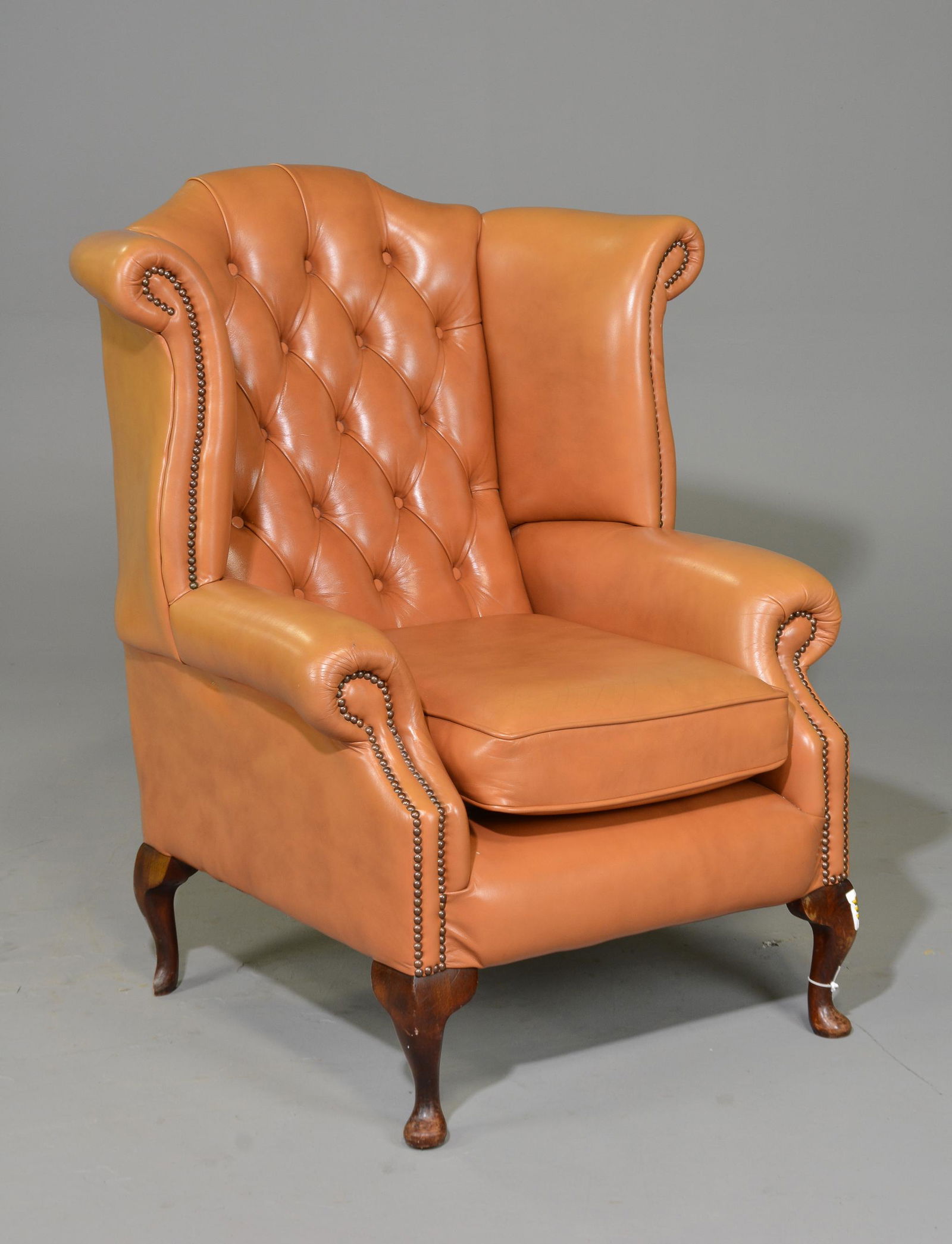British Tan Leather Chesterfield Wing Back Chair (1 of 4)