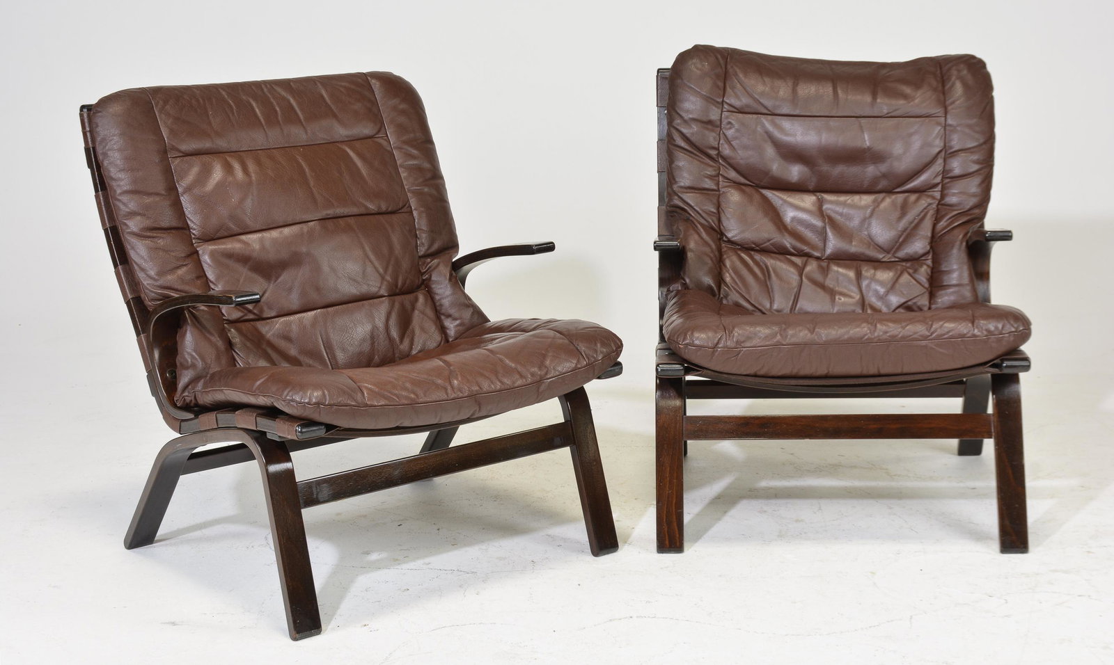 2 Danish Modern Leather Upholstered Arm Chairs (1 of 3)