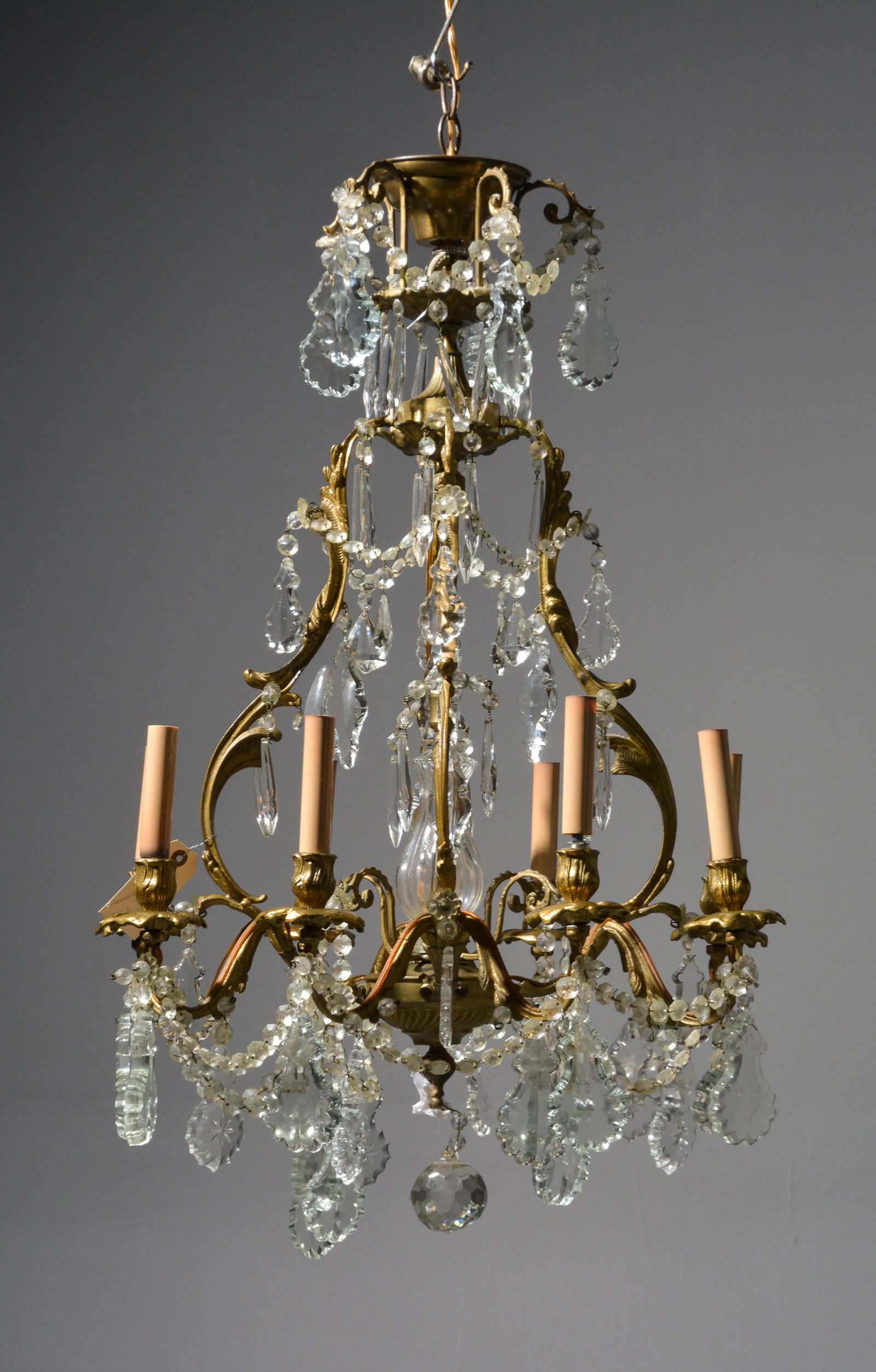 French Gilt Bronze & Crystal 8 Light Chandelier (1 of 3)