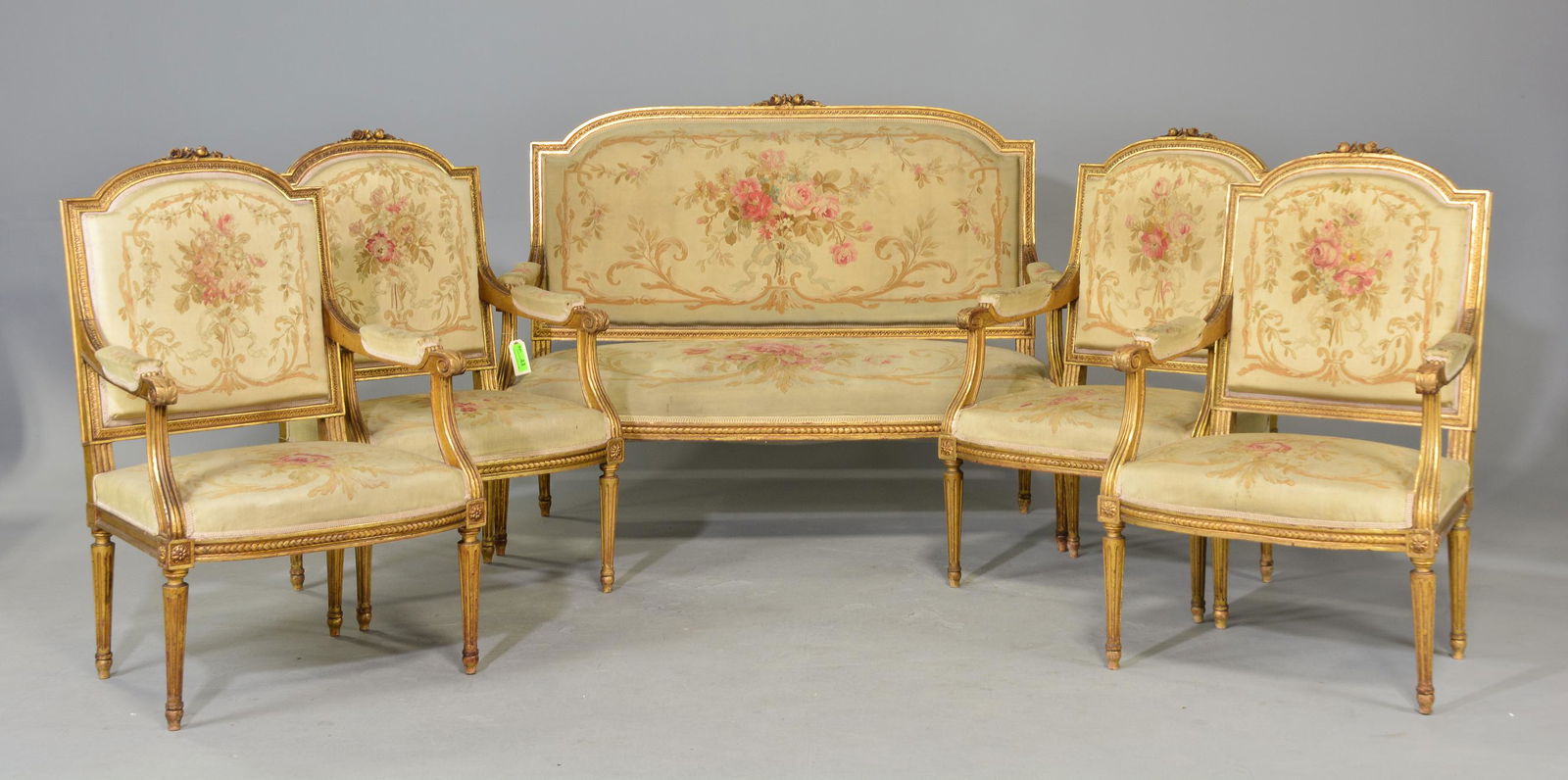 Louis XVI Style Gilt Salon Suite - Sofa & 4 Chairs (1 of 8)