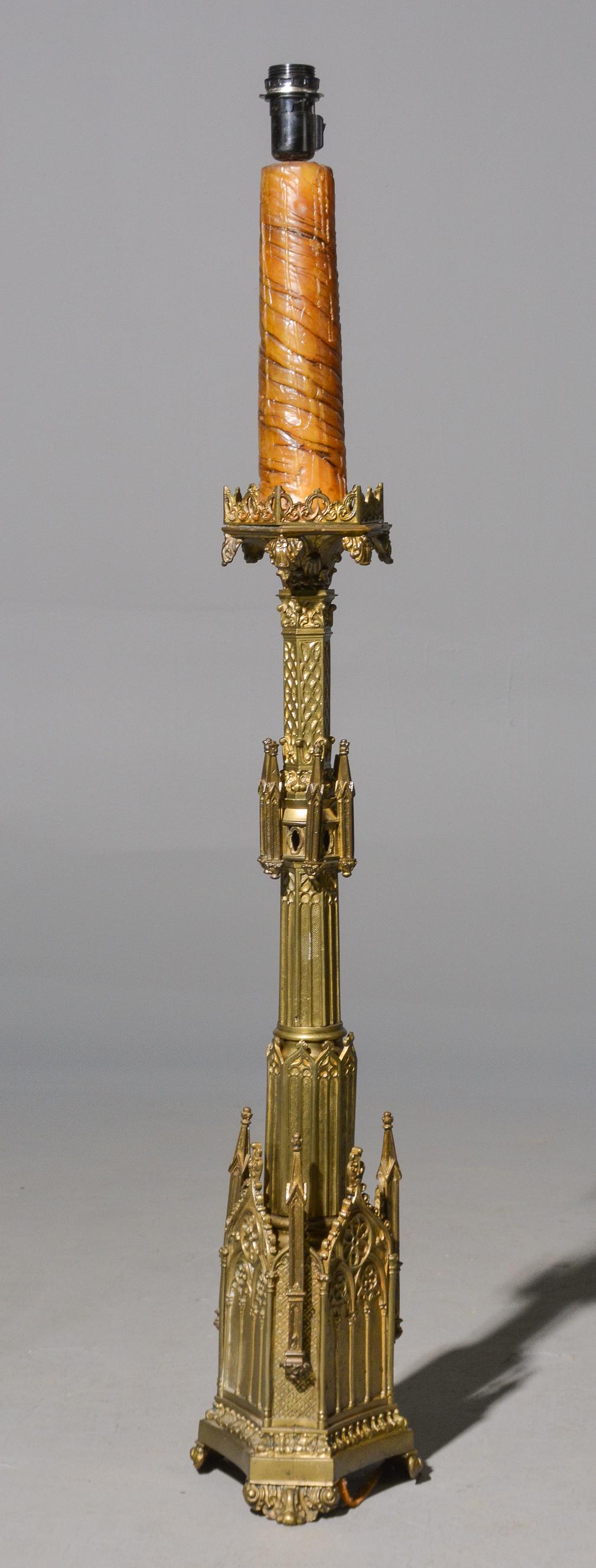 Victorian Period Gothic Heavy Brass Lamp: Victorian Period Gothic Heavy Brass Lamp - 49 in tall x 9 x 9