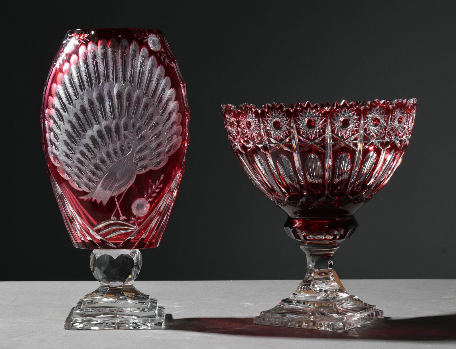 2pcs Ruby Cut to Clear Crystal Vase & Center Bowl (1 of 8)
