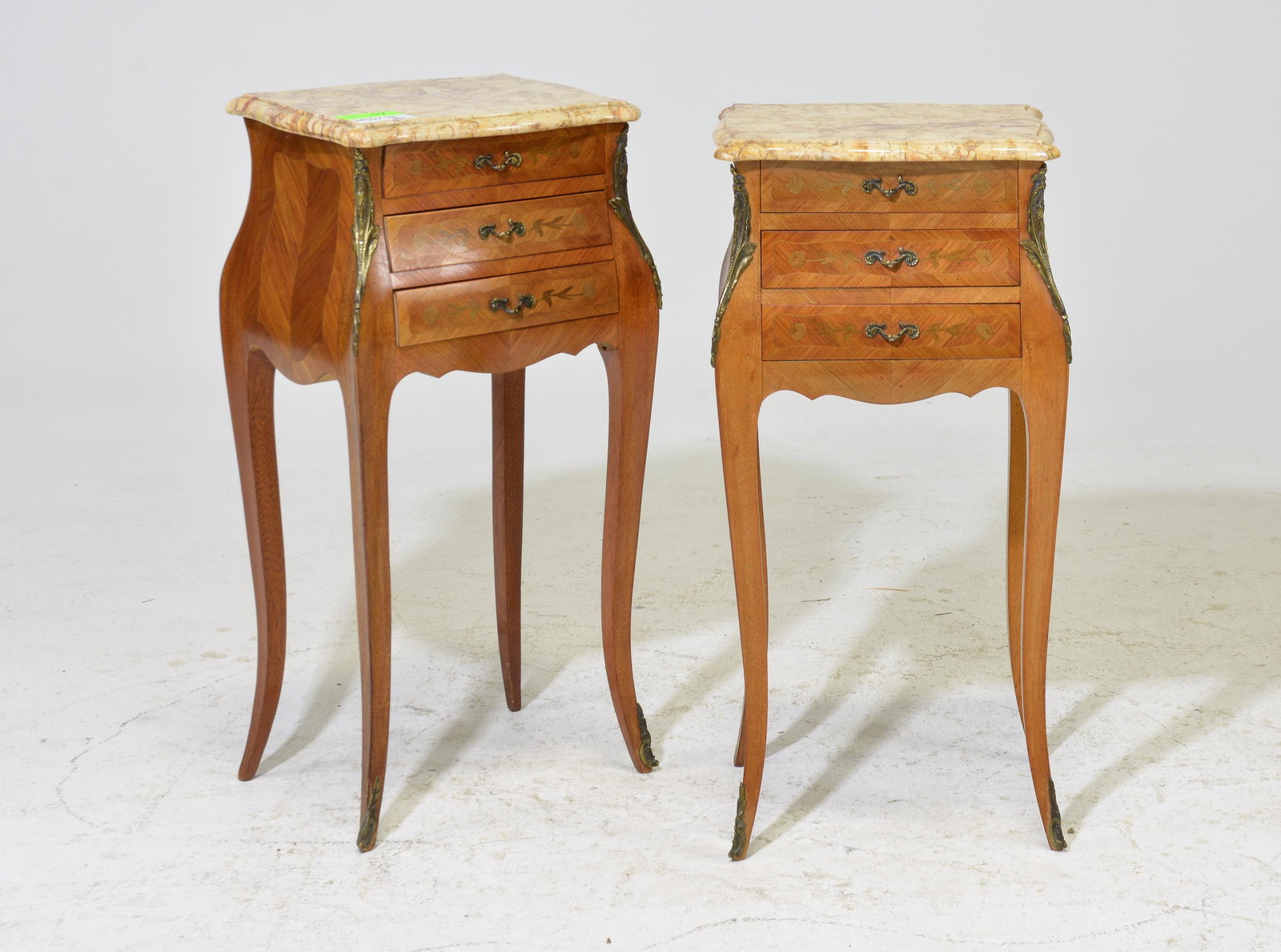 2 Louis XV Style Marble Top Occasional Chests: 2 Louis XV Style Marble Top Occasional Chests / Nightstands - 29 in tall x 14 x 12