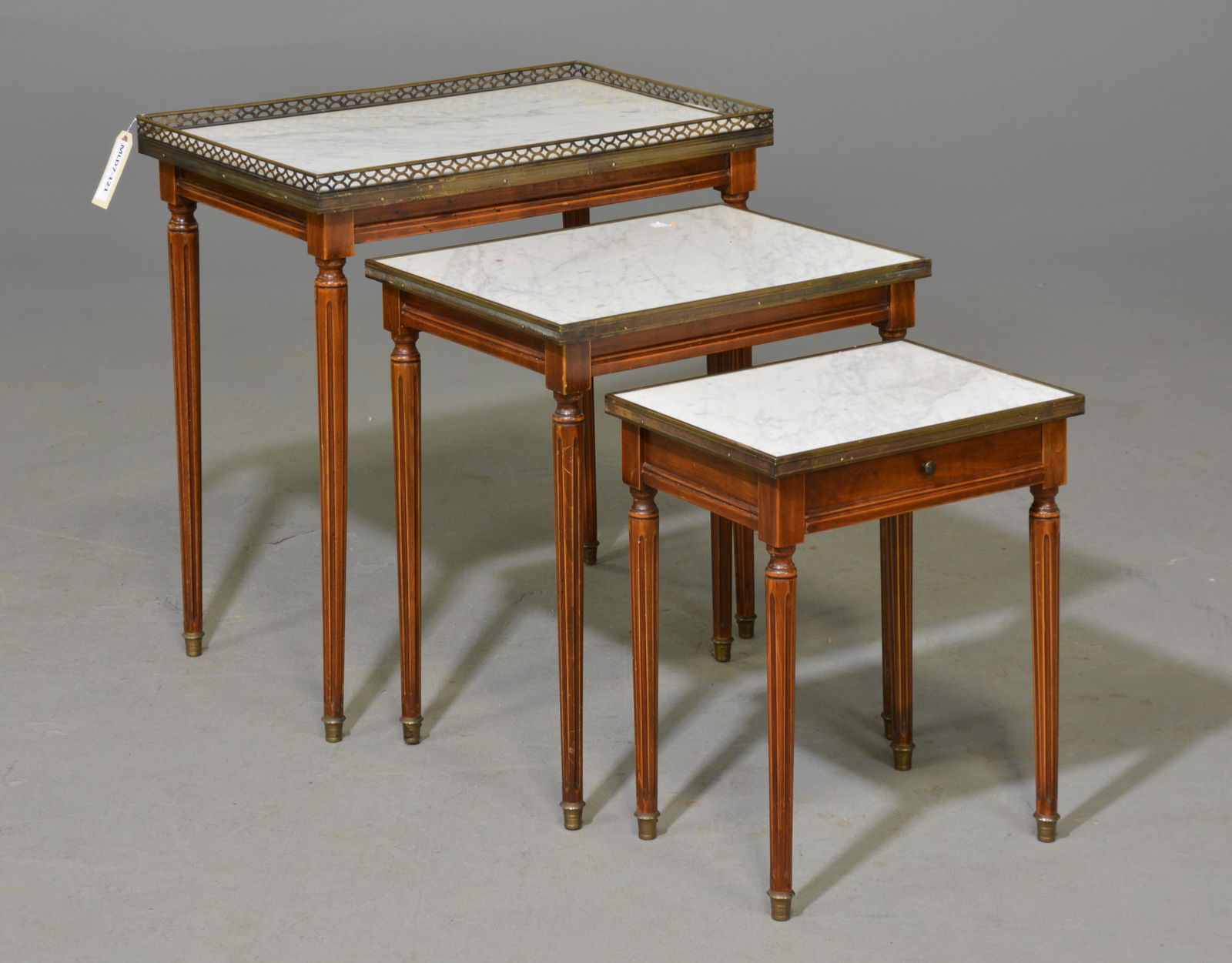 Louis XVI Style White Marble Top Nesting Tables (1 of 4)