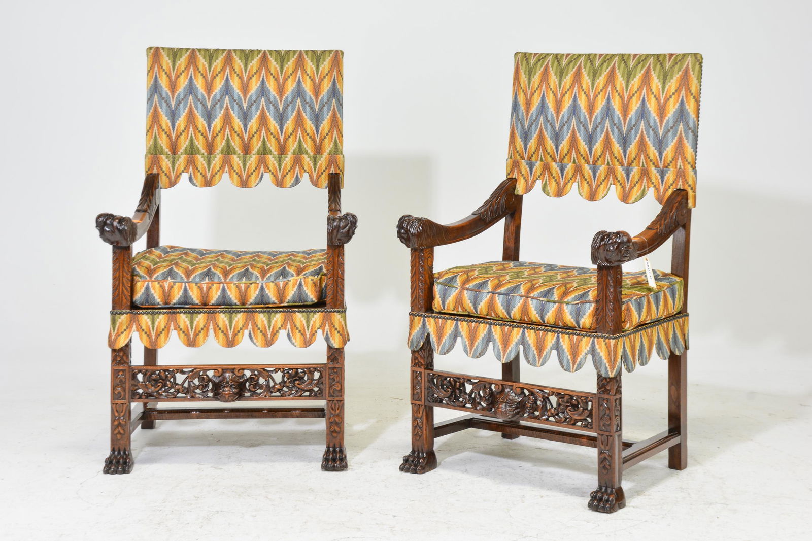 2 French Carved Arm Chairs with Paw Feet (1 of 4)