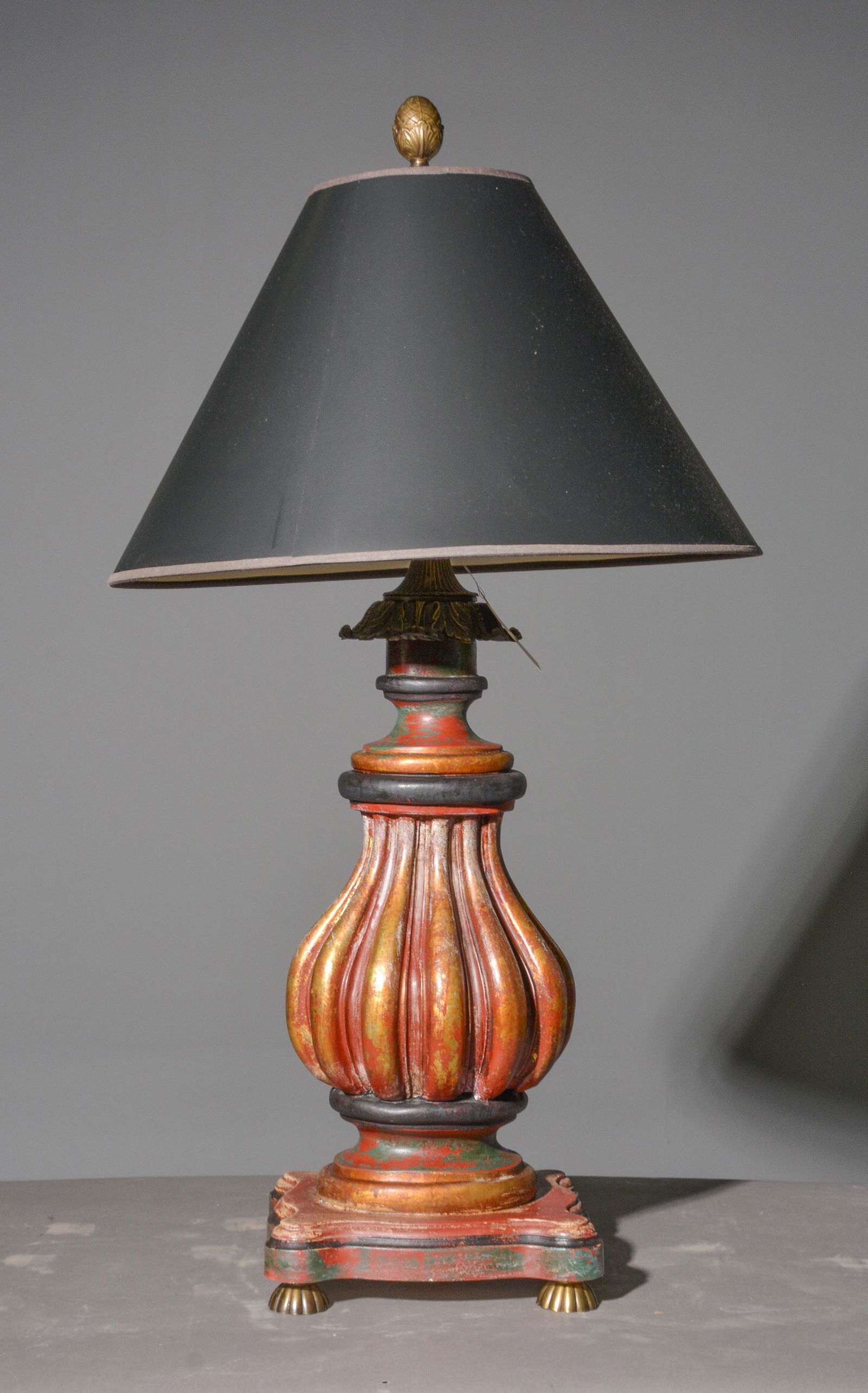 Red & Gold Painted American Wired Lamp (1 of 3)