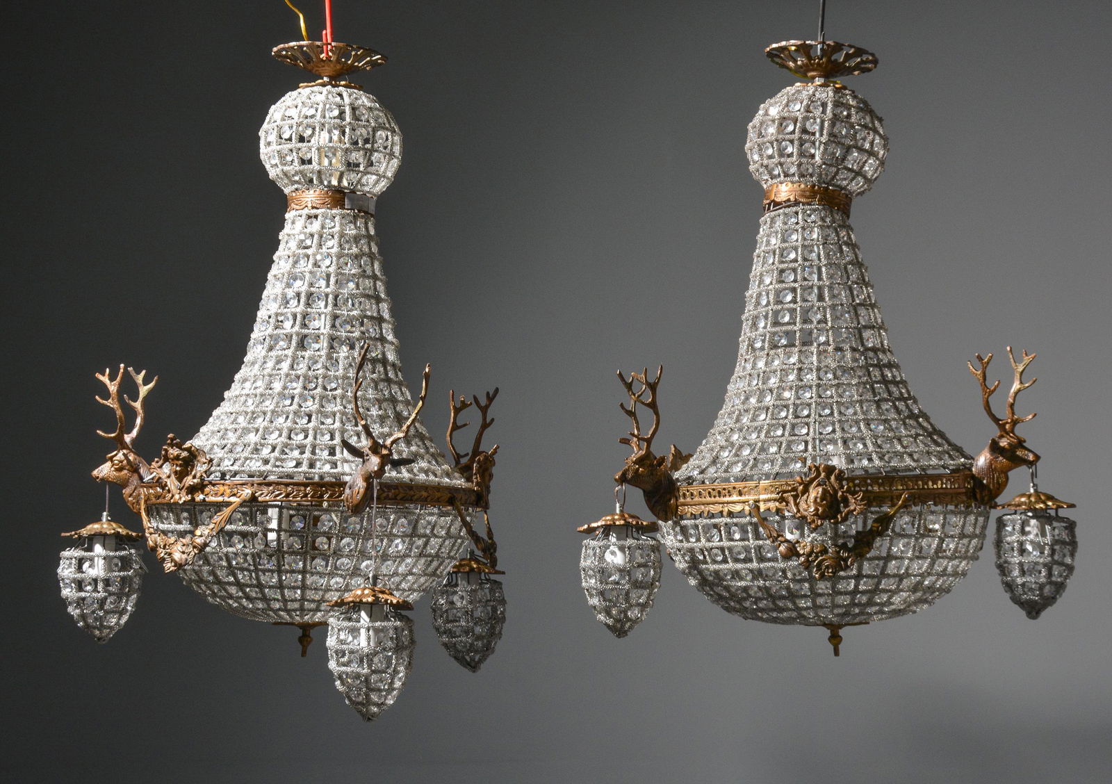 3 Empire Style Chandeliers - Stag Heads & Clear Beading (1 of 4)