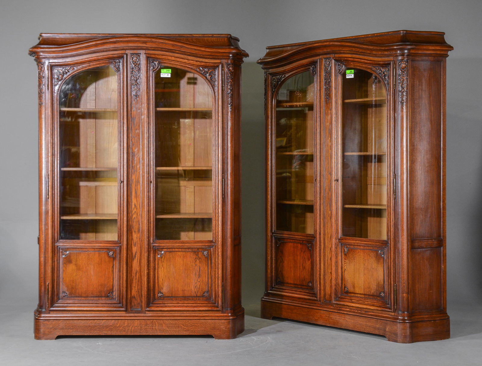 French Pair of Carved Oak Double Door Bookcases (1 of 5)