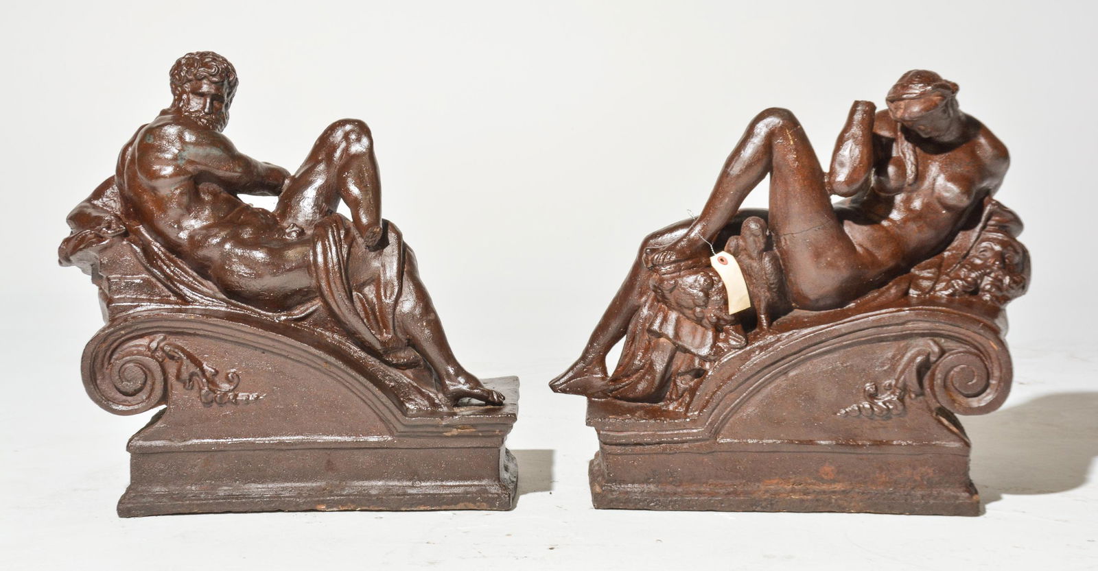2 Italian Cast Iron Michael Angelo Dawn & Dusk Statues (1 of 5)