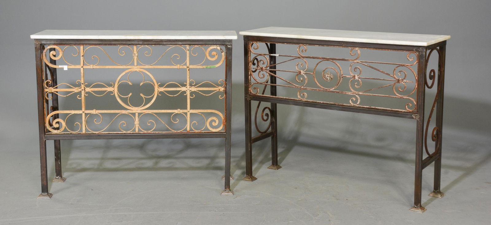 2 White Marble Top Iron Base Consoles (1 of 6)