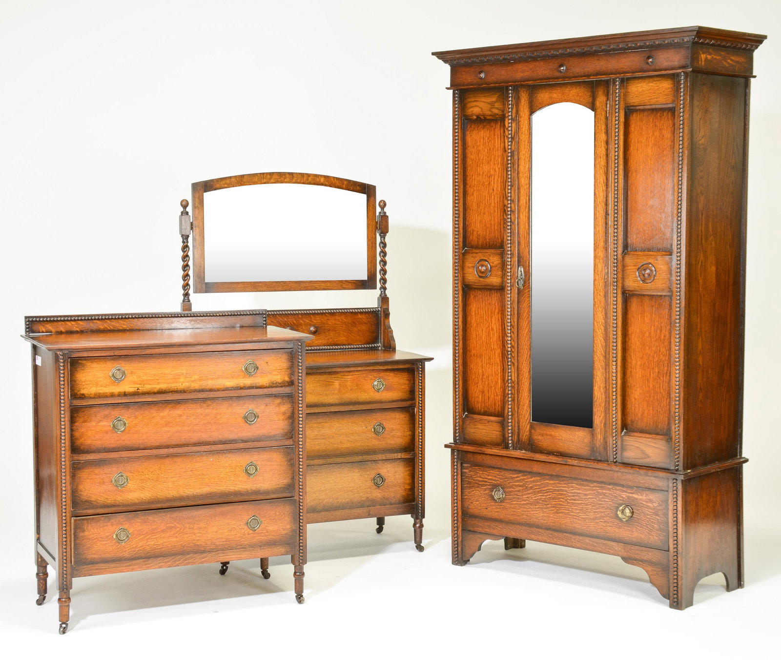 Jacobean Oak 3pc Bedroom Set - Robe, Dresser & Chest (1 of 9)