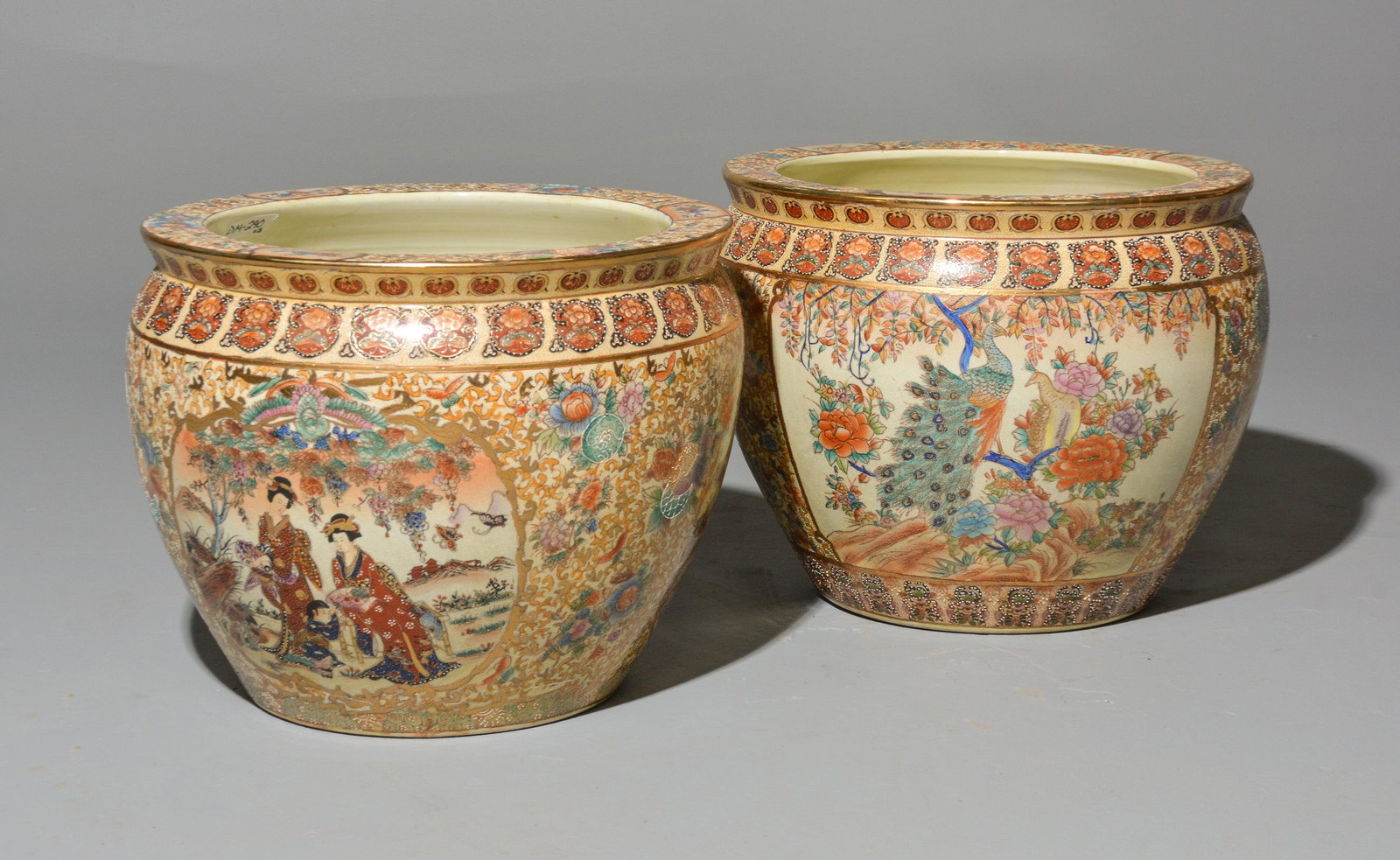 2 Large Asian Gilded Planters with Raised Enamel (1 of 4)