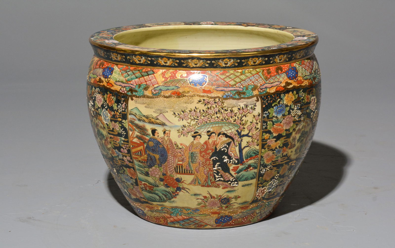 Large Asian Gilded Planter with Raised Enamel (1 of 4)