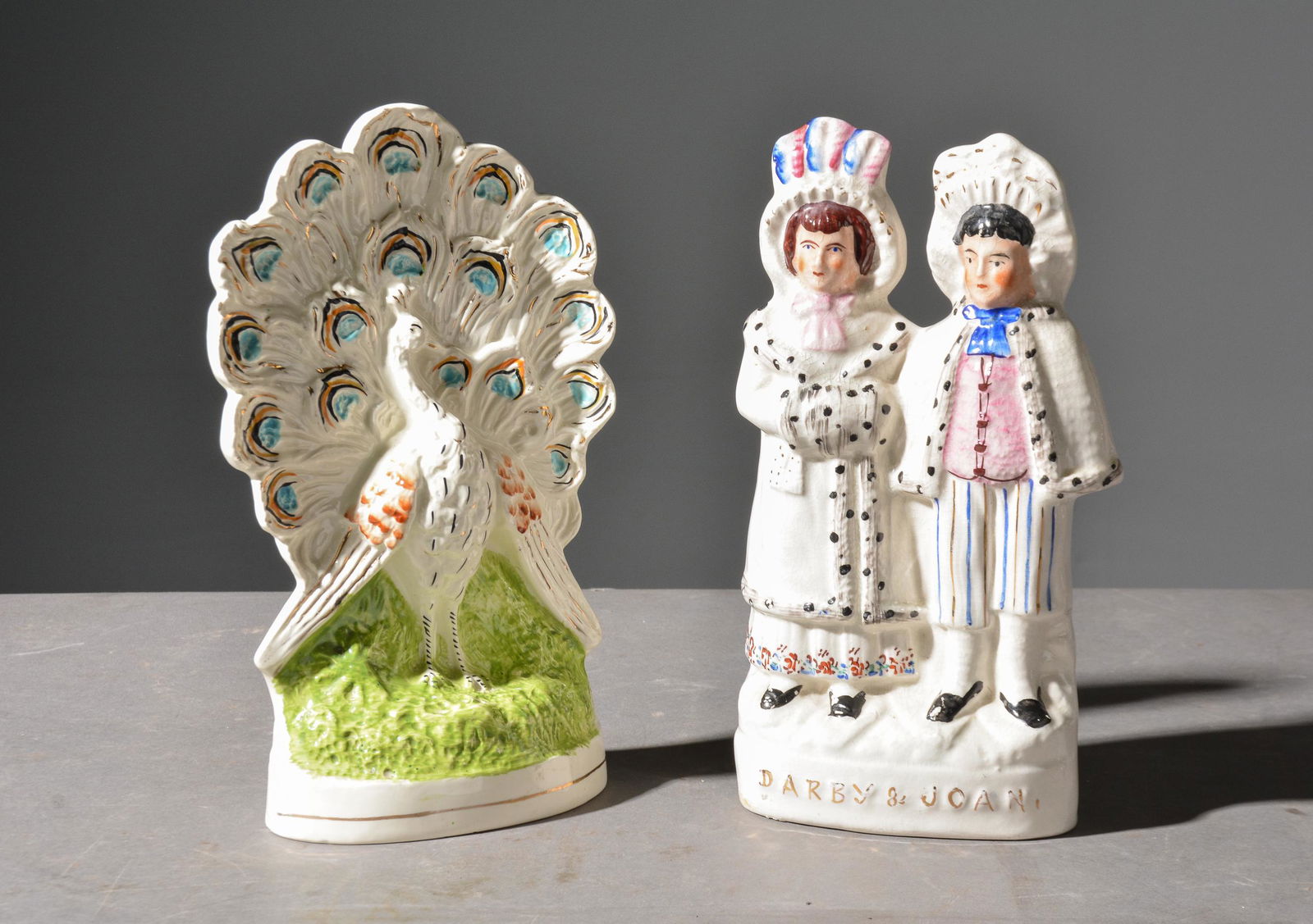 2 Staffordshire Figures - Peacock and Darby & Joan (1 of 3)