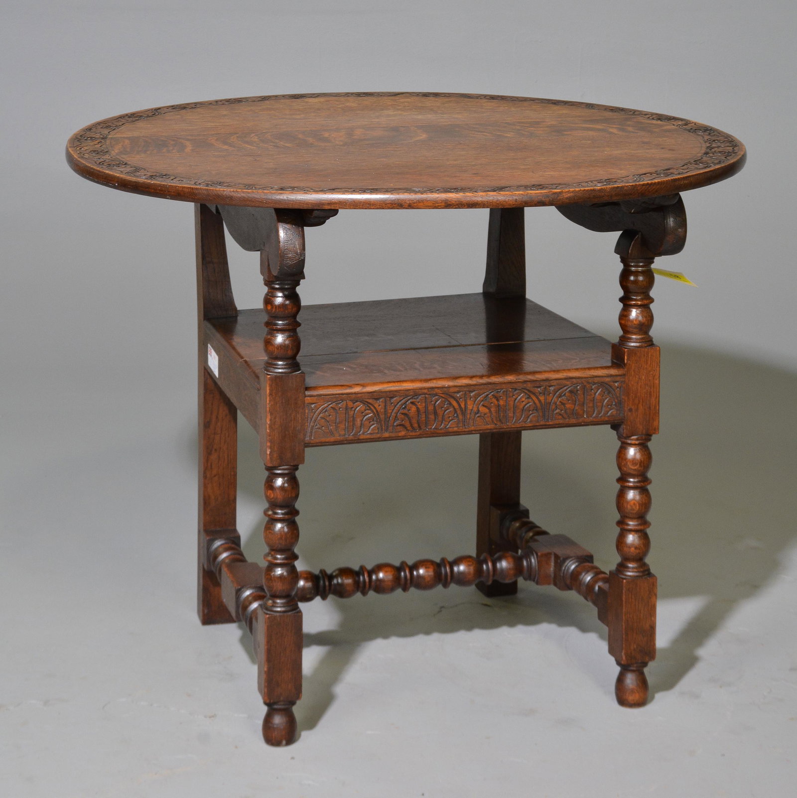 British Carved Oak Round Table / Monks Seat (1 of 5)